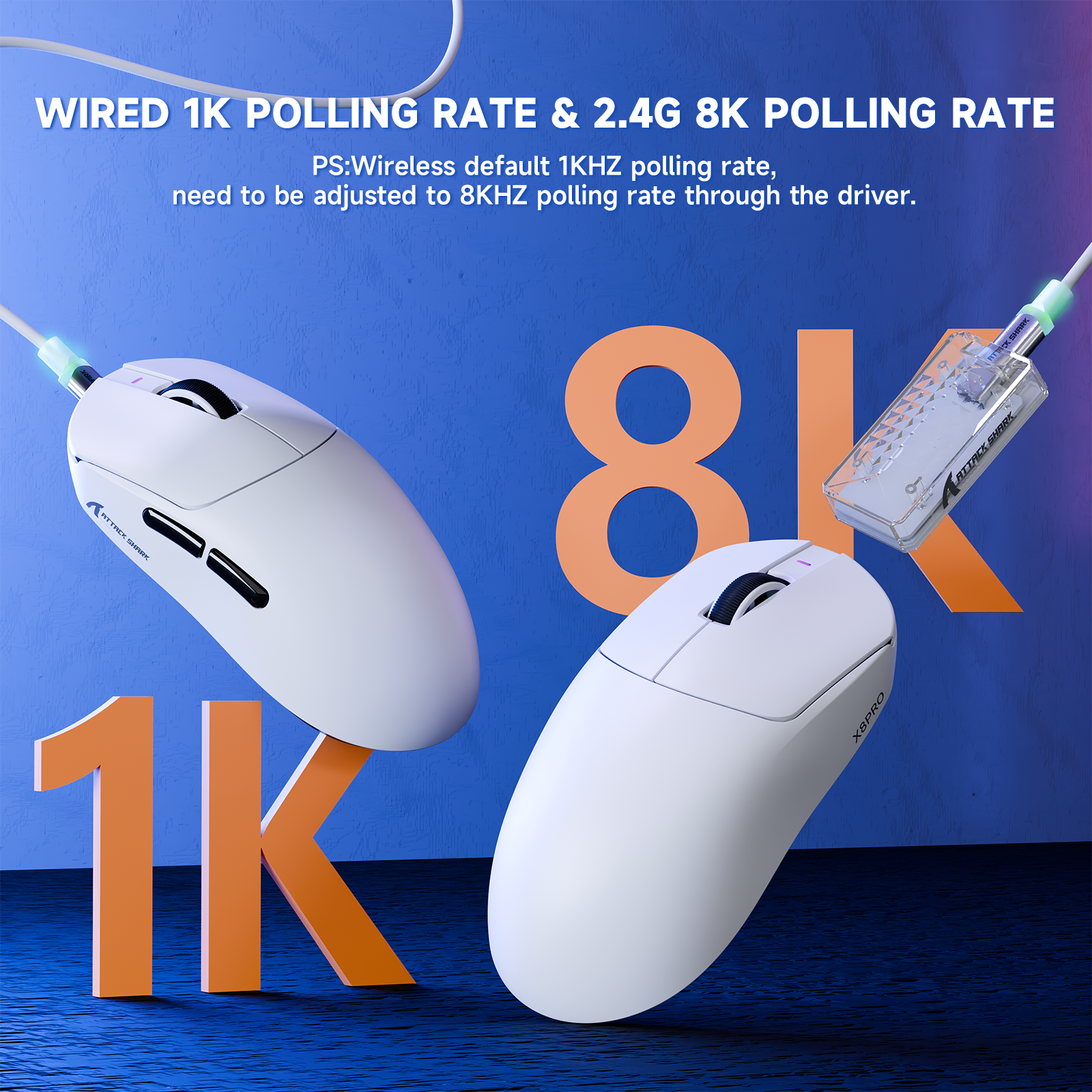 Mouse Gamer Sem Fio Ultra-Leve ATTACK SHARK X8PRO & Cabo C06ULTRA