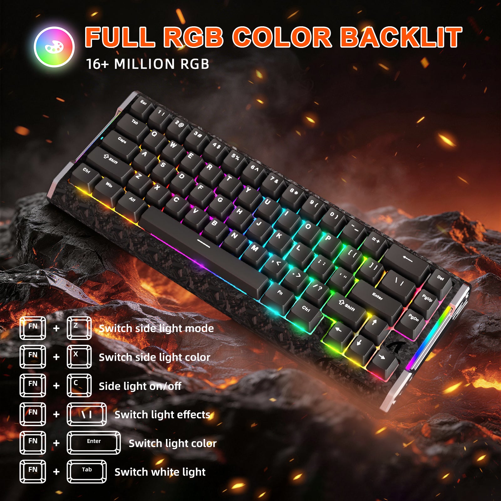ATTACK SHARK R68 HE carbon fiber gaming keyboard with full RGB backlight.