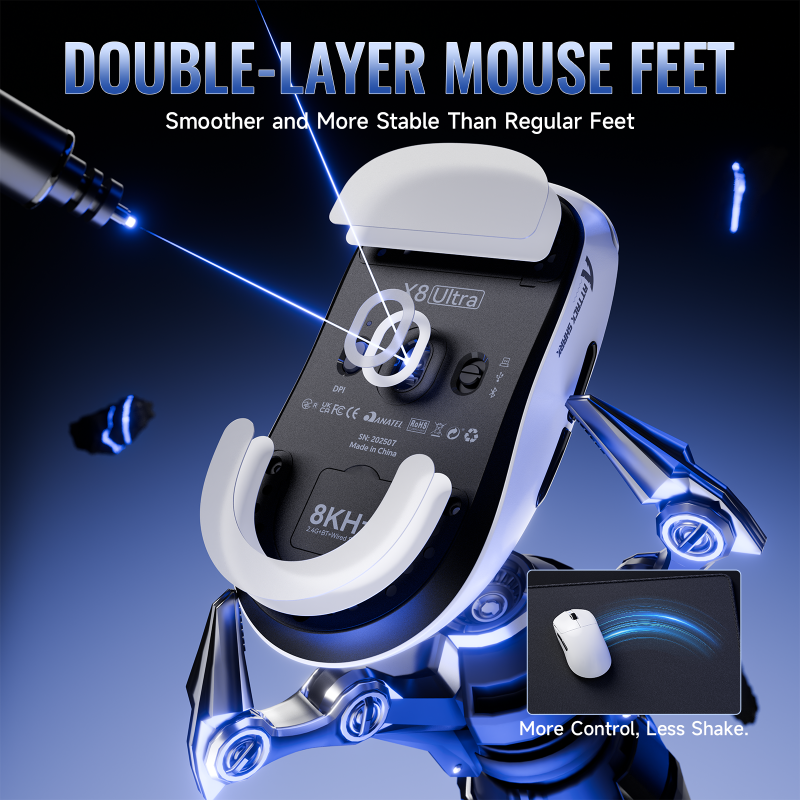 Mouse Gamer Sem Fio Leve Tri-modo ATTACK SHARK Série X8