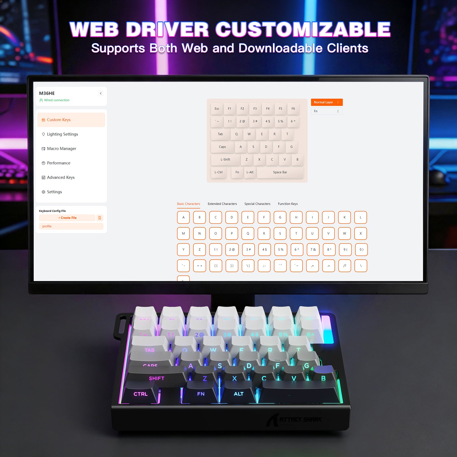 Teclado com Interruptor Magnético de Uma Mão ATTACK SHARK M36 HE