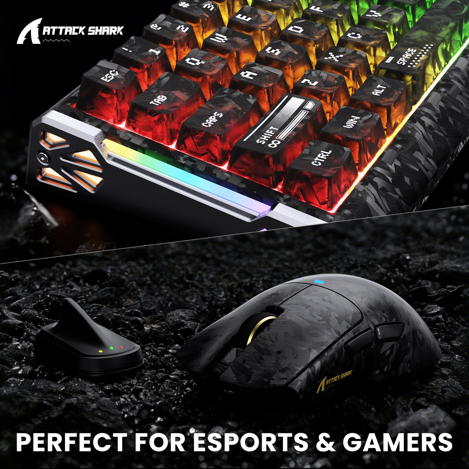 Pacote Gamer ATTACK SHARK R68 HE & X11 ULTRA Fibra de Carbono com Cabo Enrolado C01 ULTRA