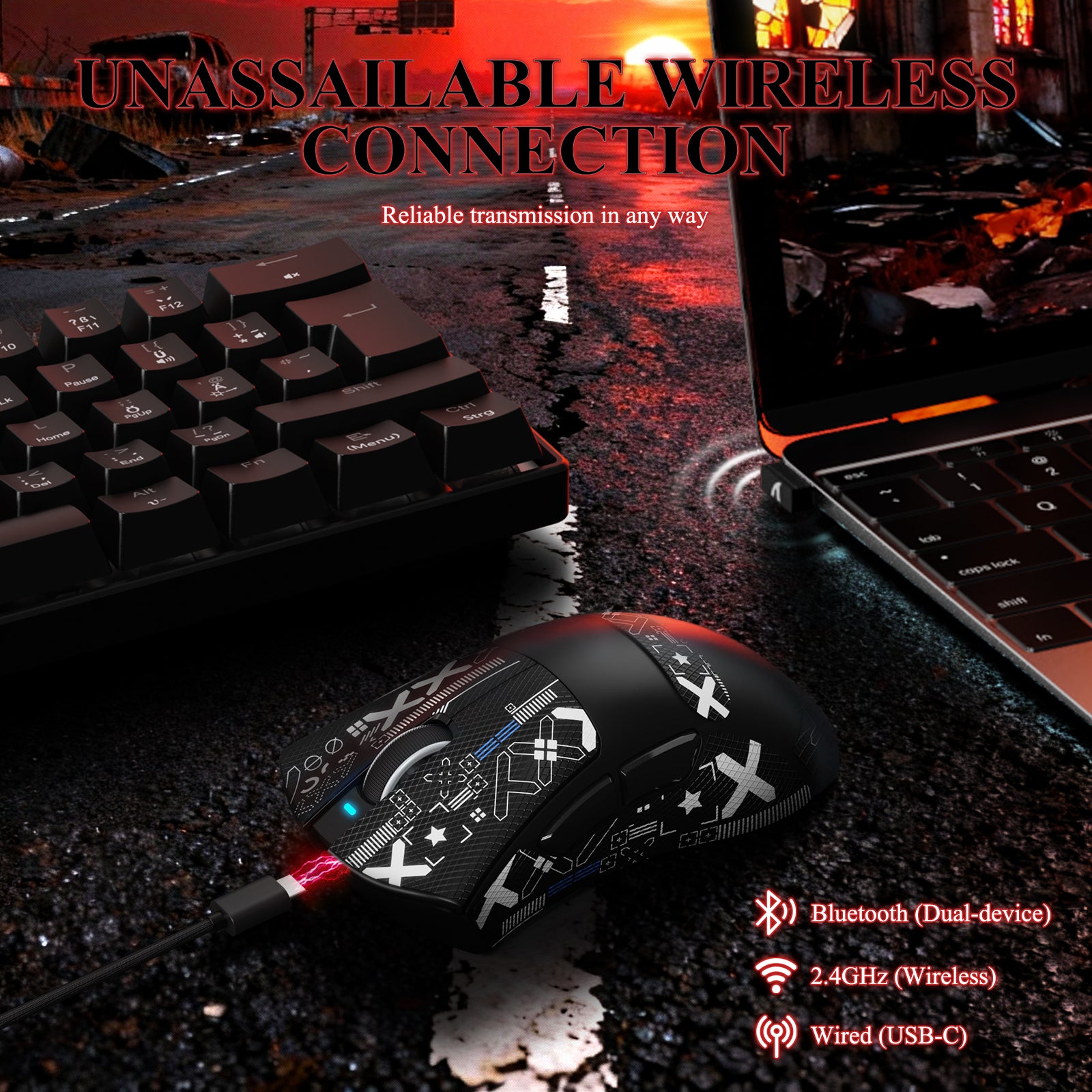 Mouse Gamer Tri-modo Ultra-Leve ATTACK SHARK V3PRO com Dock de Carregamento
