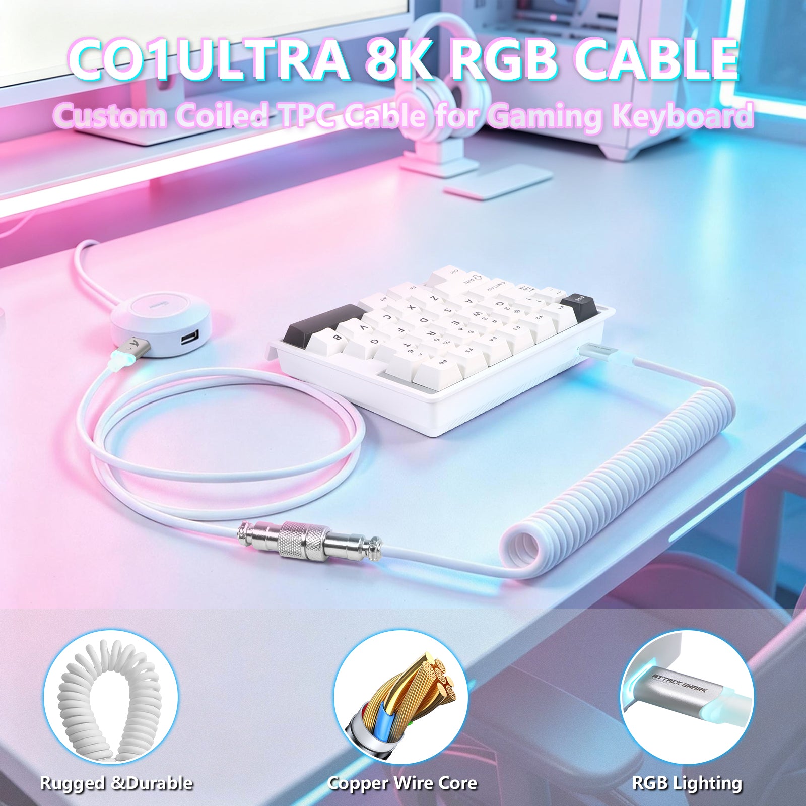 Teclado com Interruptor Magnético One-Handed ATTACK SHARK M36 HE & Cabo Aviador LED ULTRA C01