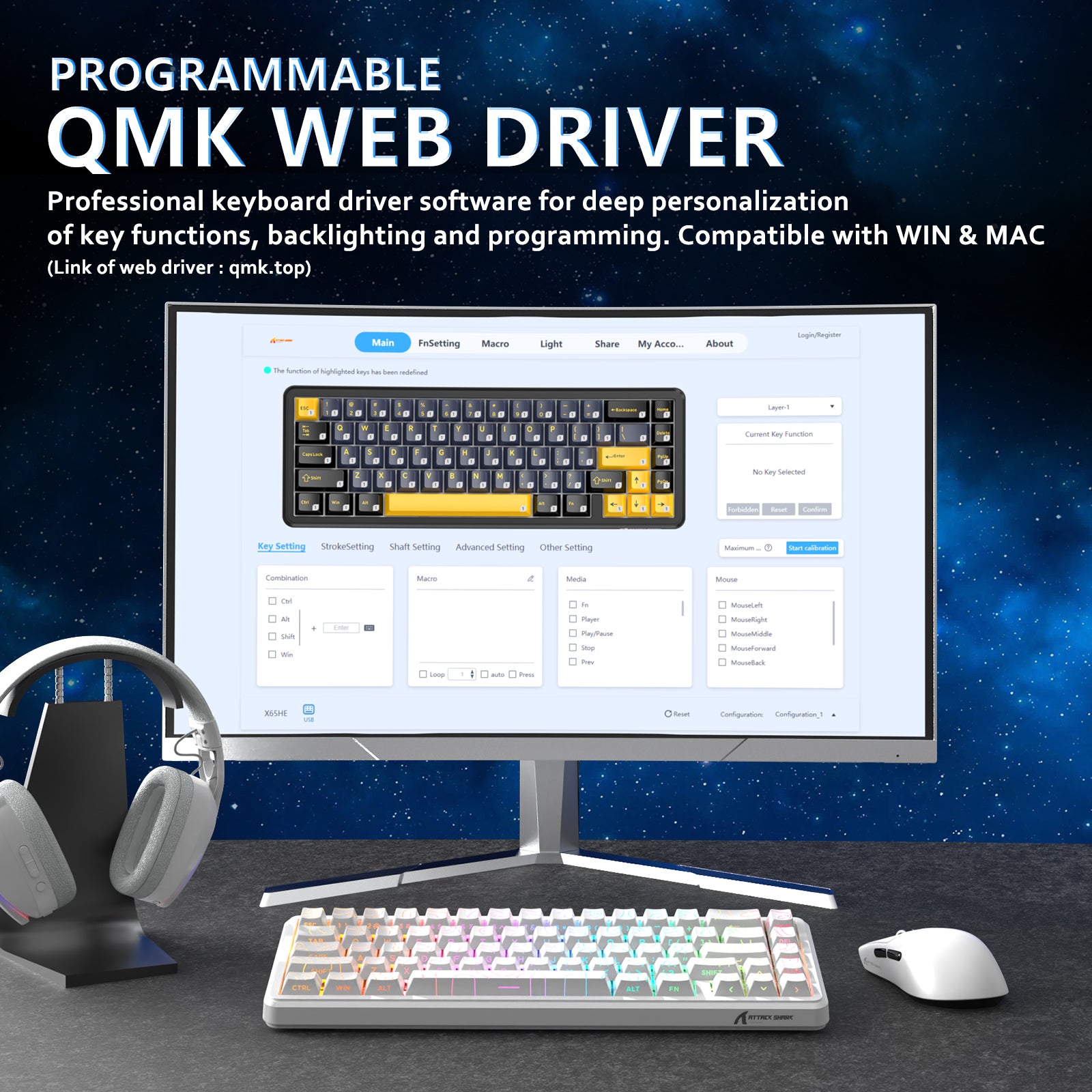 Teclado ATTACK SHARK X65 HE com chave magnética de disparo rápido