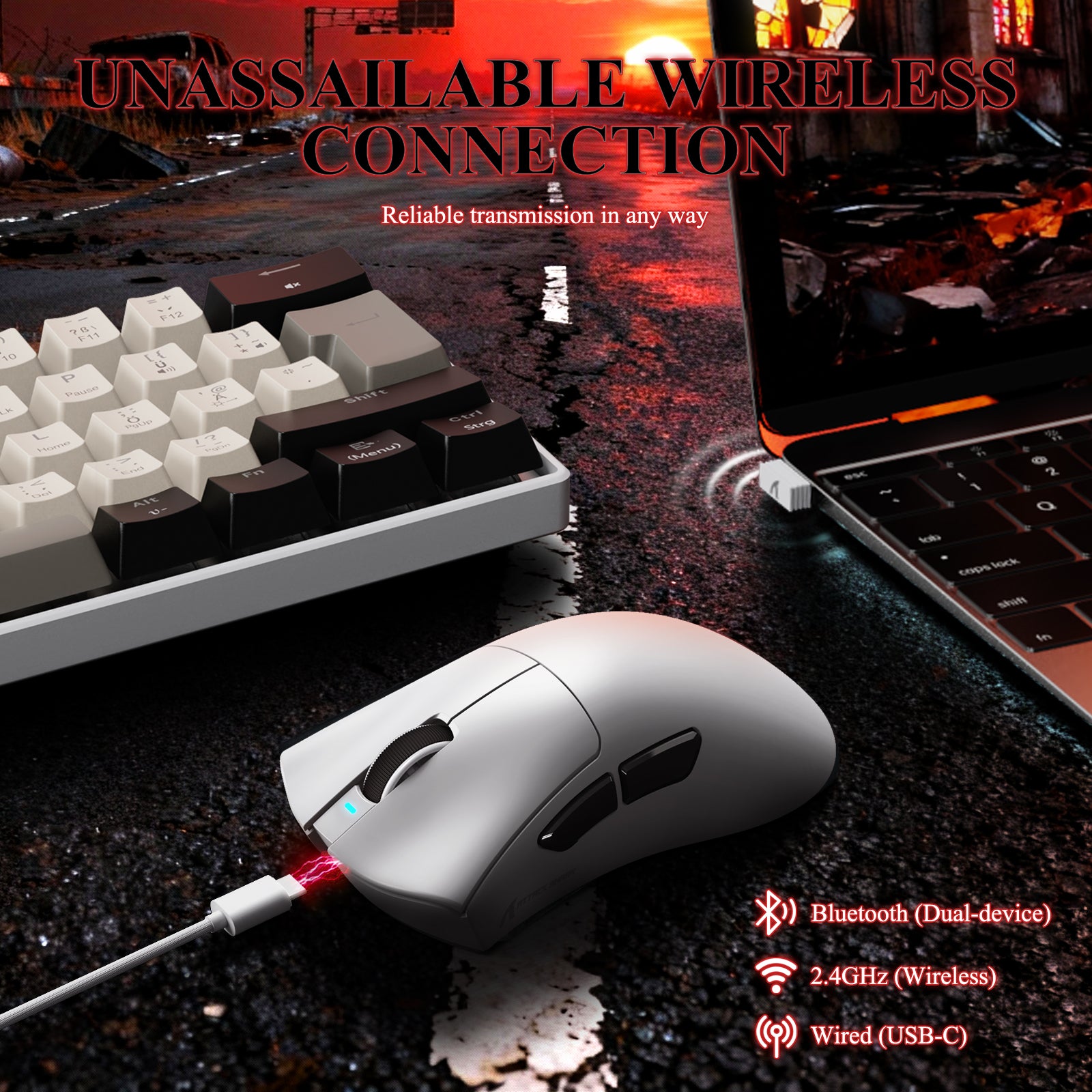Mouse Gamer Tri-modo Ultra-Leve ATTACK SHARK V3PRO com Dock de Carregamento