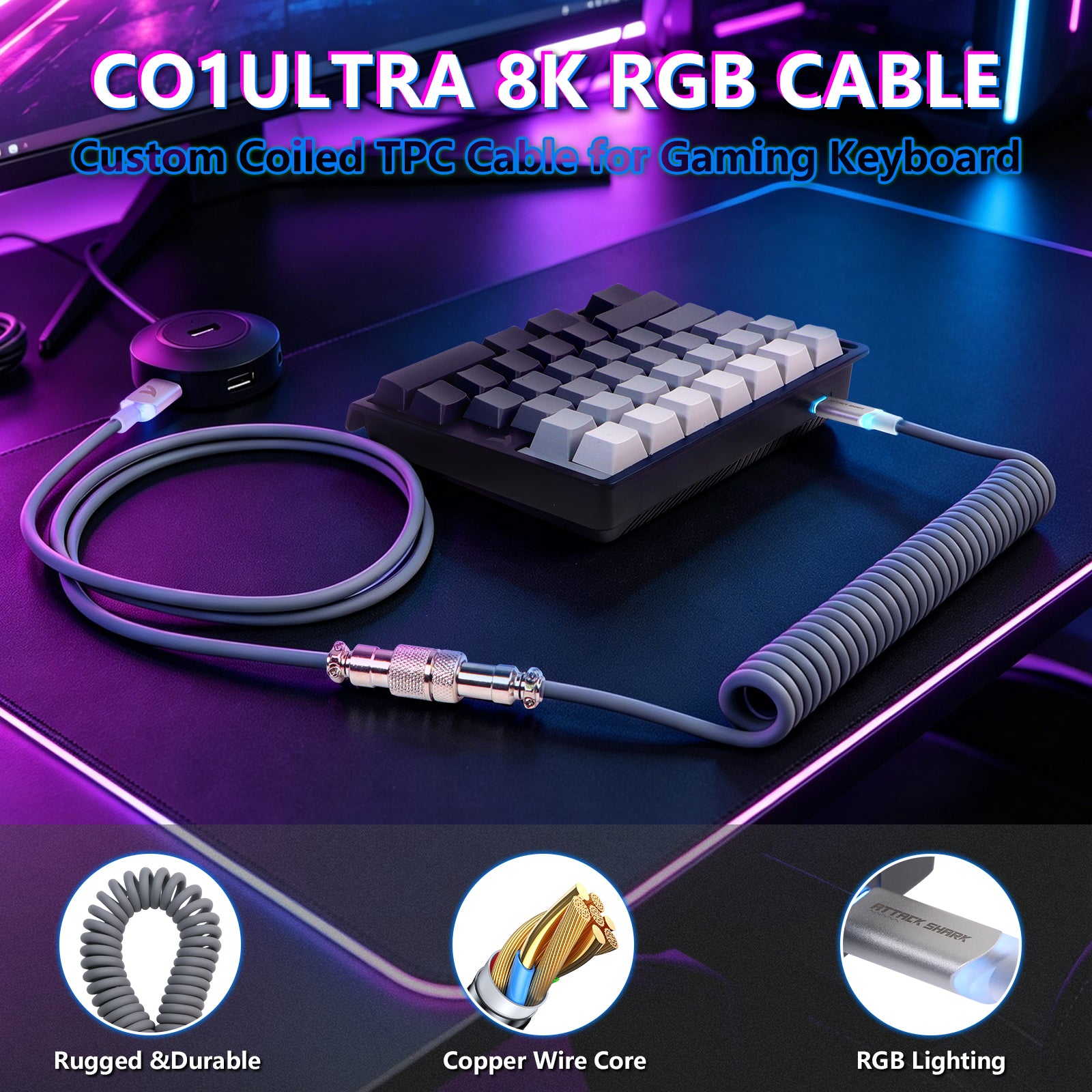 Teclado com Interruptor Magnético One-Handed ATTACK SHARK M36 HE & Cabo Aviador LED ULTRA C01