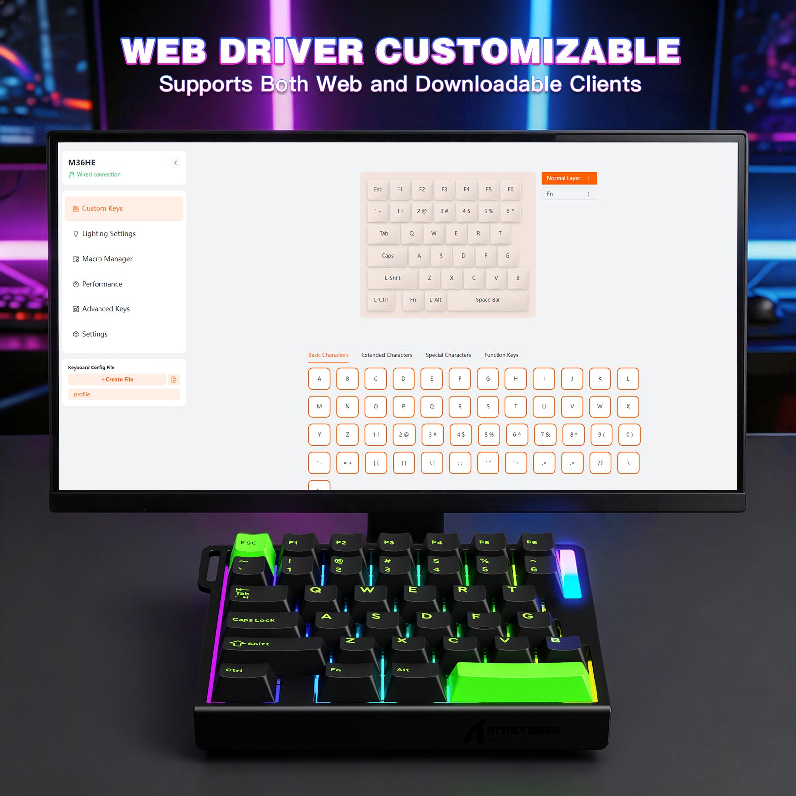 Teclado com Interruptor Magnético de Uma Mão ATTACK SHARK M36 HE