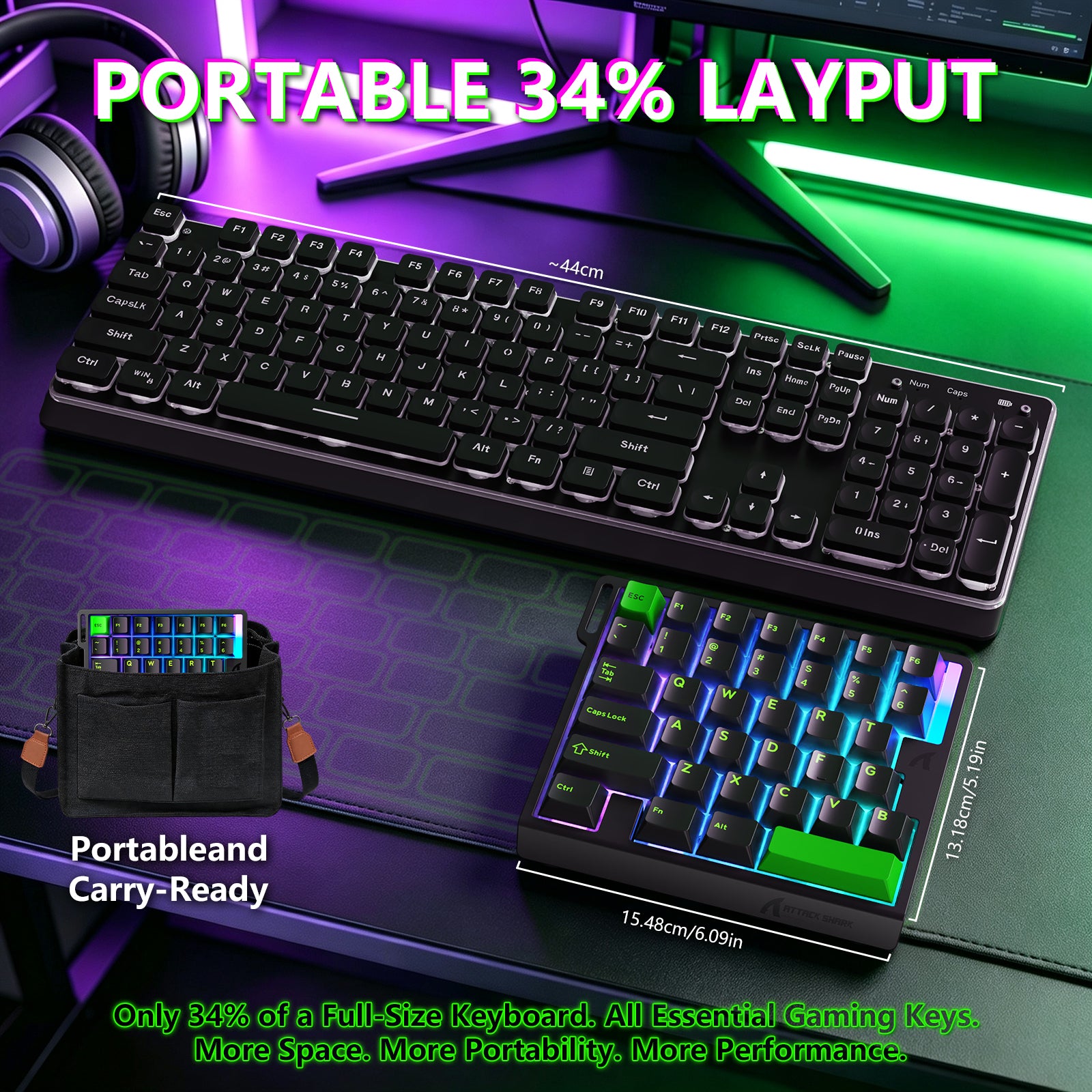 Teclado com Interruptor Magnético One-Handed ATTACK SHARK M36 HE & Cabo Aviador LED ULTRA C01