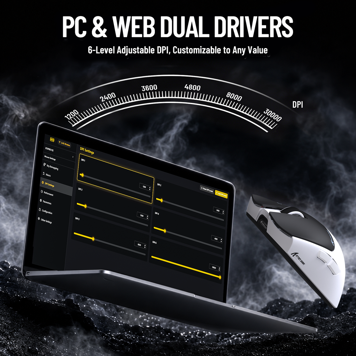 Mouse Gamer Sem Fio ATTACK SHARK X11 PRO V2 com Tela TFT e Base de Carregamento com Cabo Enrolado C06