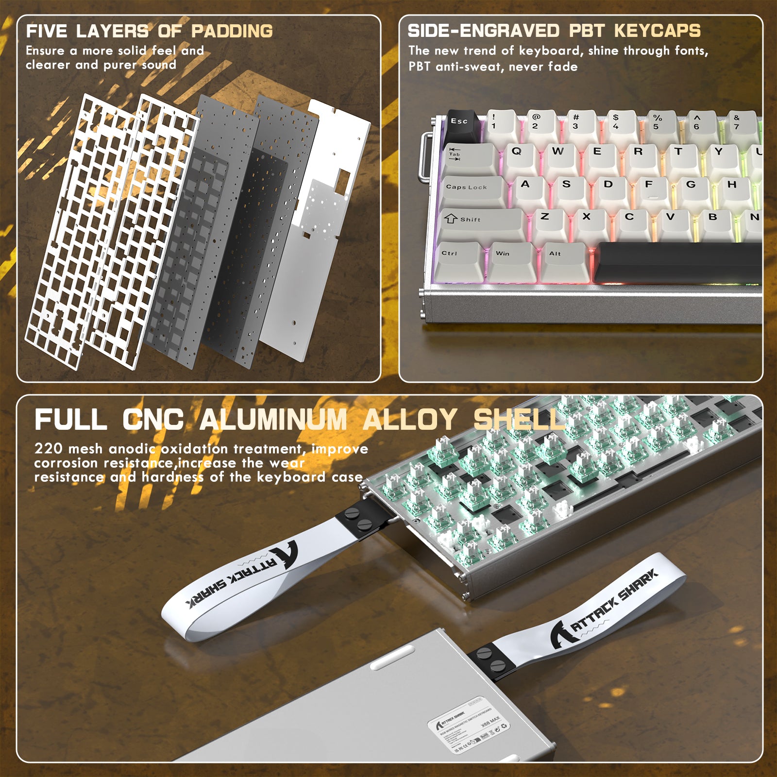 Teclado ATTACK SHARK X68MAX HE Rapid Trigger CNC de Alumínio com Switch Magnético e Cabo Enrolado RGB C01Ultra