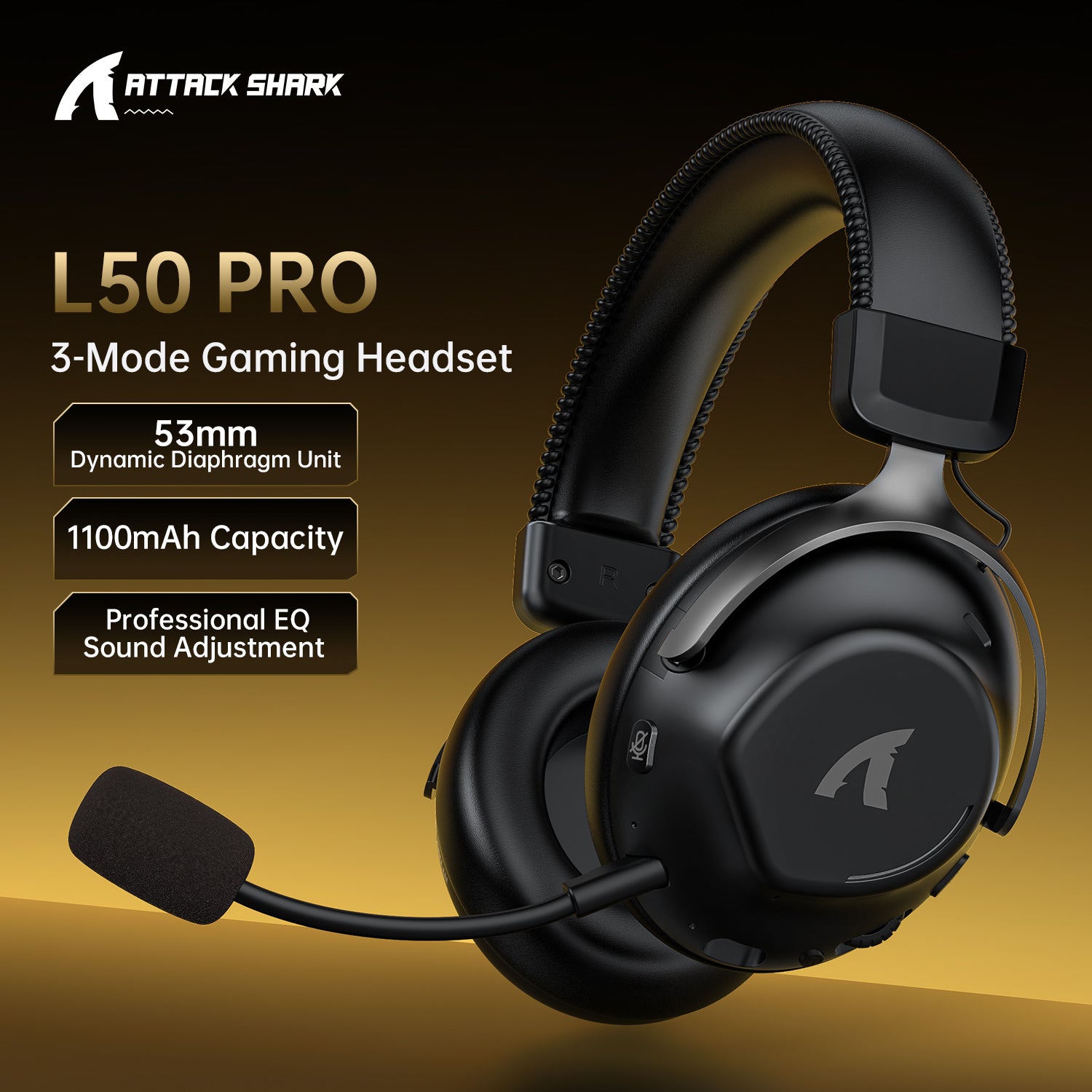 Headset Gamer Sem Fio ATTACK SHARK L50PRO com Conexão Tri-Mode