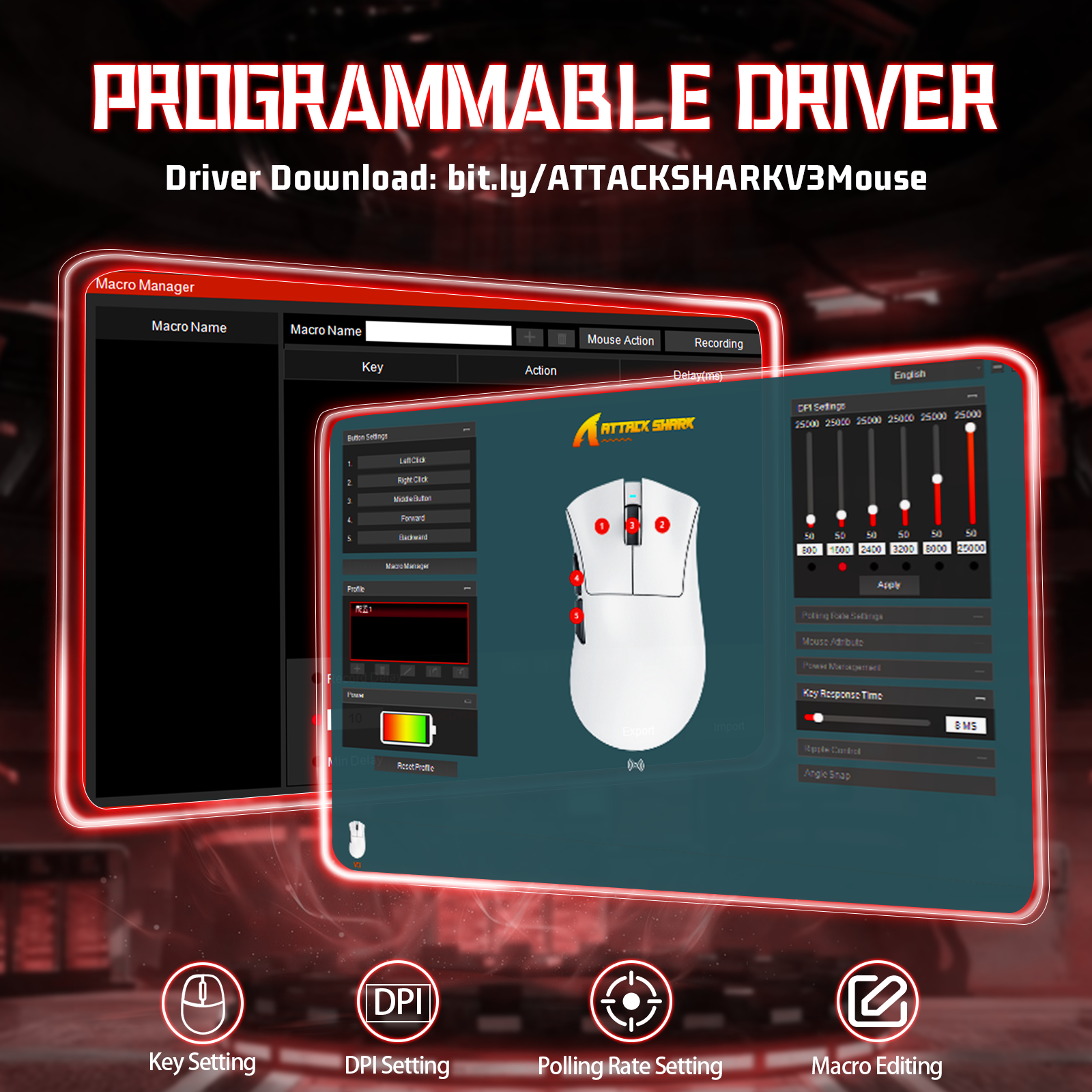 Mouse Gamer Tri-modo Ultra-Leve ATTACK SHARK V3
