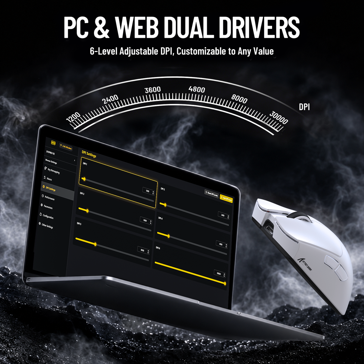 Mouse Gamer Sem Fio ATTACK SHARK X11 PRO V2 com Tela TFT e Base de Carregamento com Cabo Enrolado C06