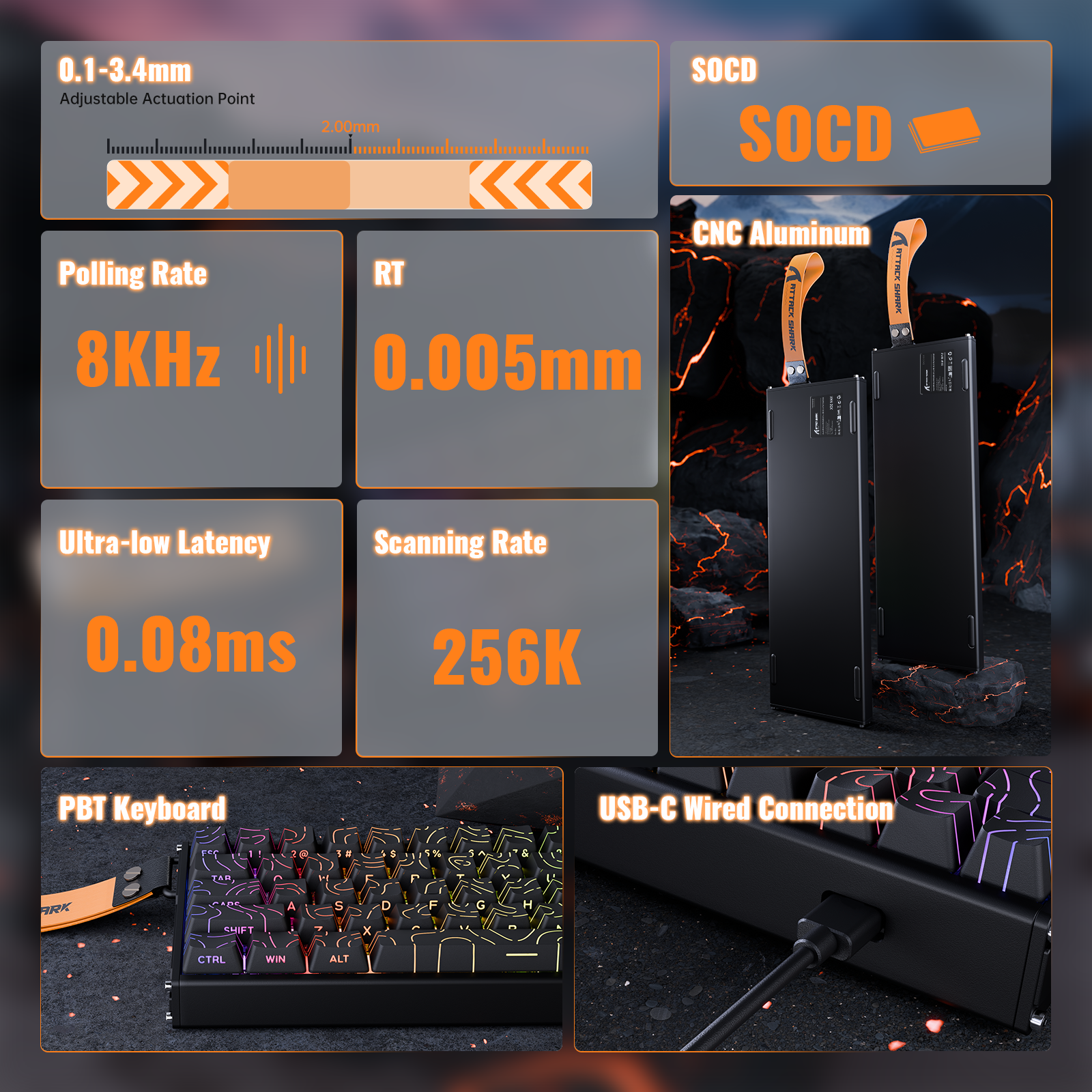 ATTACK SHARK X68MAX HE keyboard features rapid trigger, 8KHz polling rate, and CNC aluminum build.