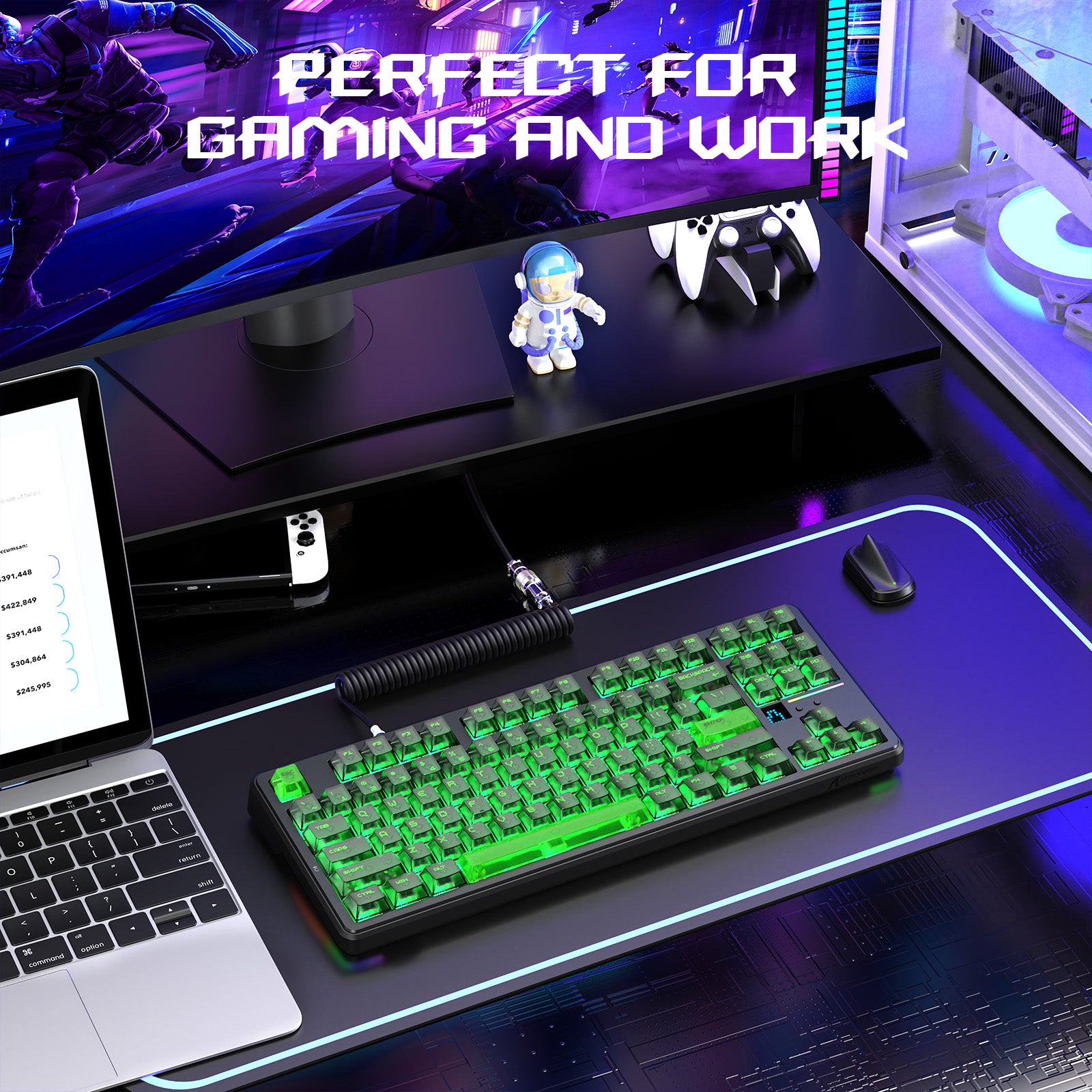 Teclado Gamer Sem Fio ATTACK SHARK X87 ULTRA com Receptor 8KHz e Cabo Enrolado RGB