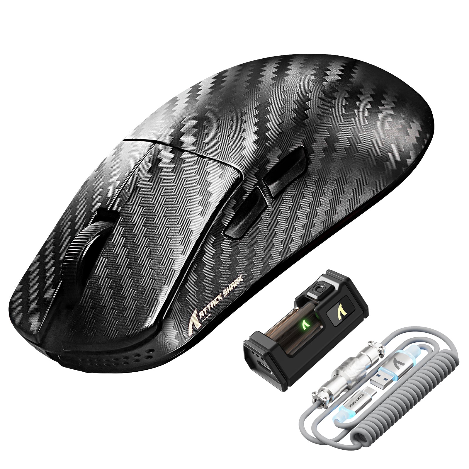 Mouse Gamer Sem Fio ATTACK SHARK R11 ULTRA Fibra de Carbono 8K PAW3950MAX com Cabo LED Ultra C06
