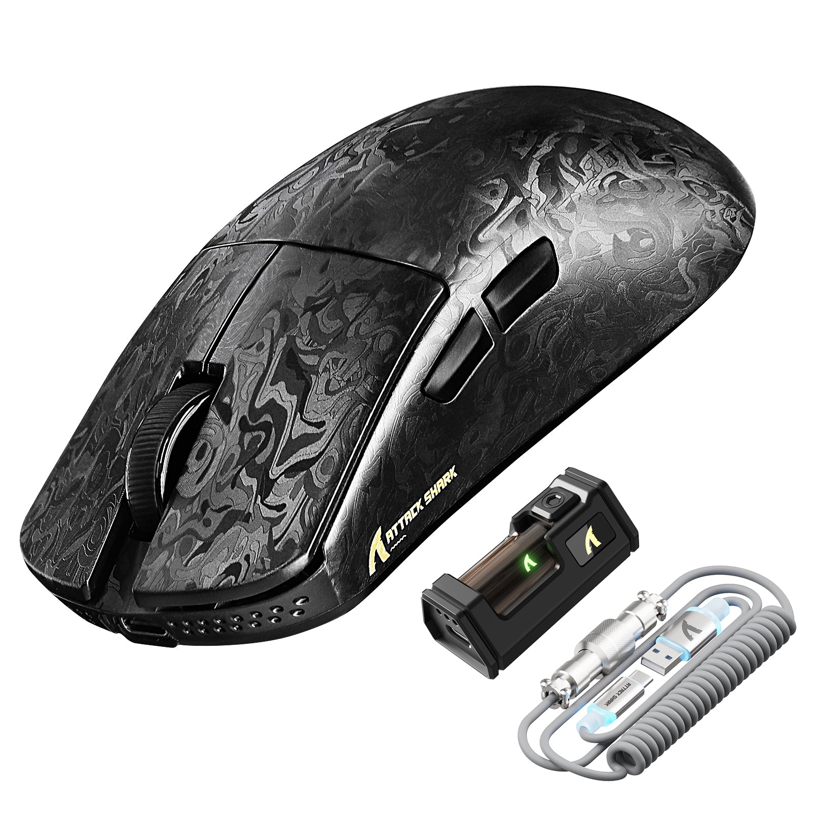Mouse Gamer Sem Fio ATTACK SHARK R11 ULTRA Fibra de Carbono 8K PAW3950MAX com Cabo LED Ultra C06