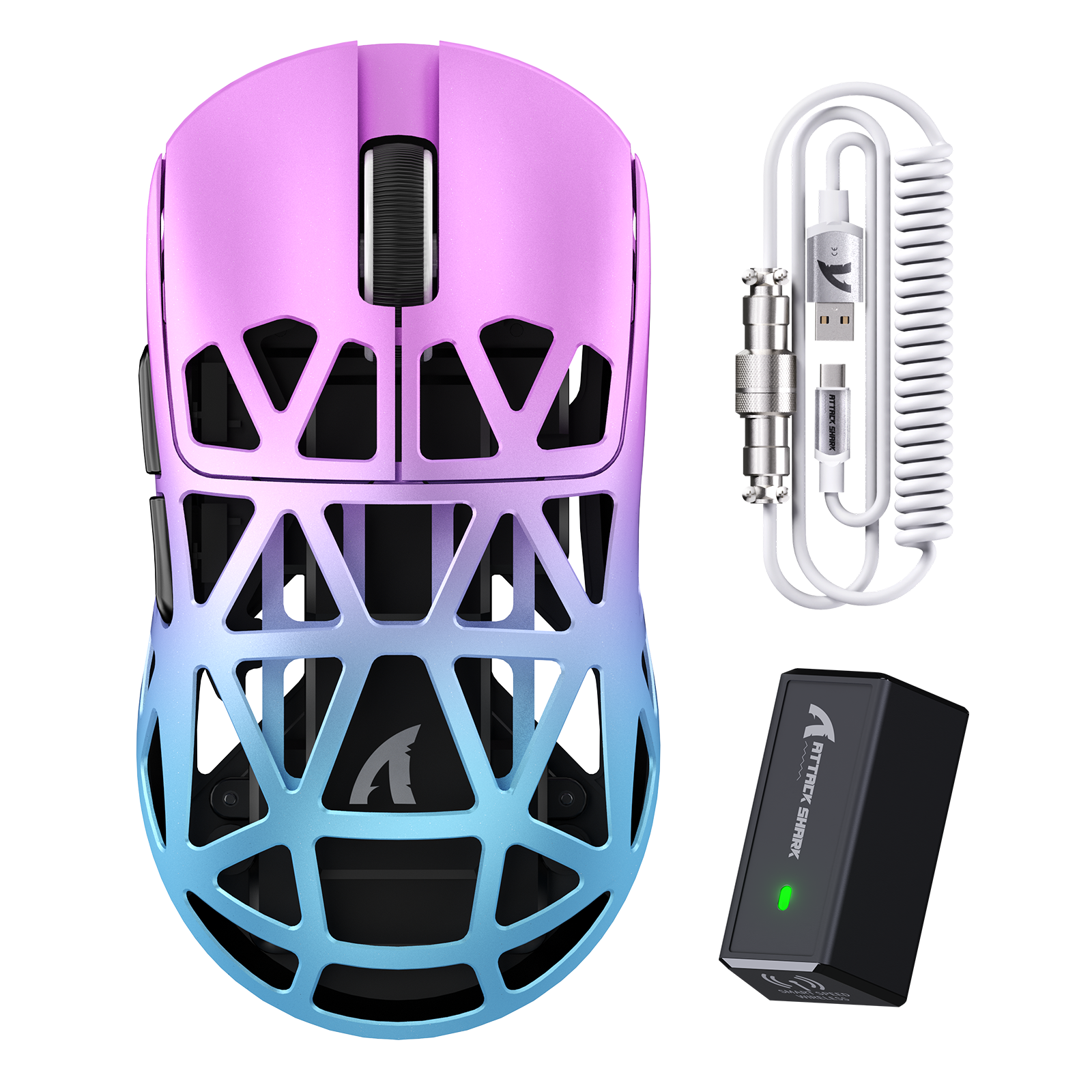 ATTACK SHARK R2 Mouse Gamer de Liga de Magnésio PAW3950 8K com Cabo Enrolado para Mouse (Não Inclui a Base de Carregamento)