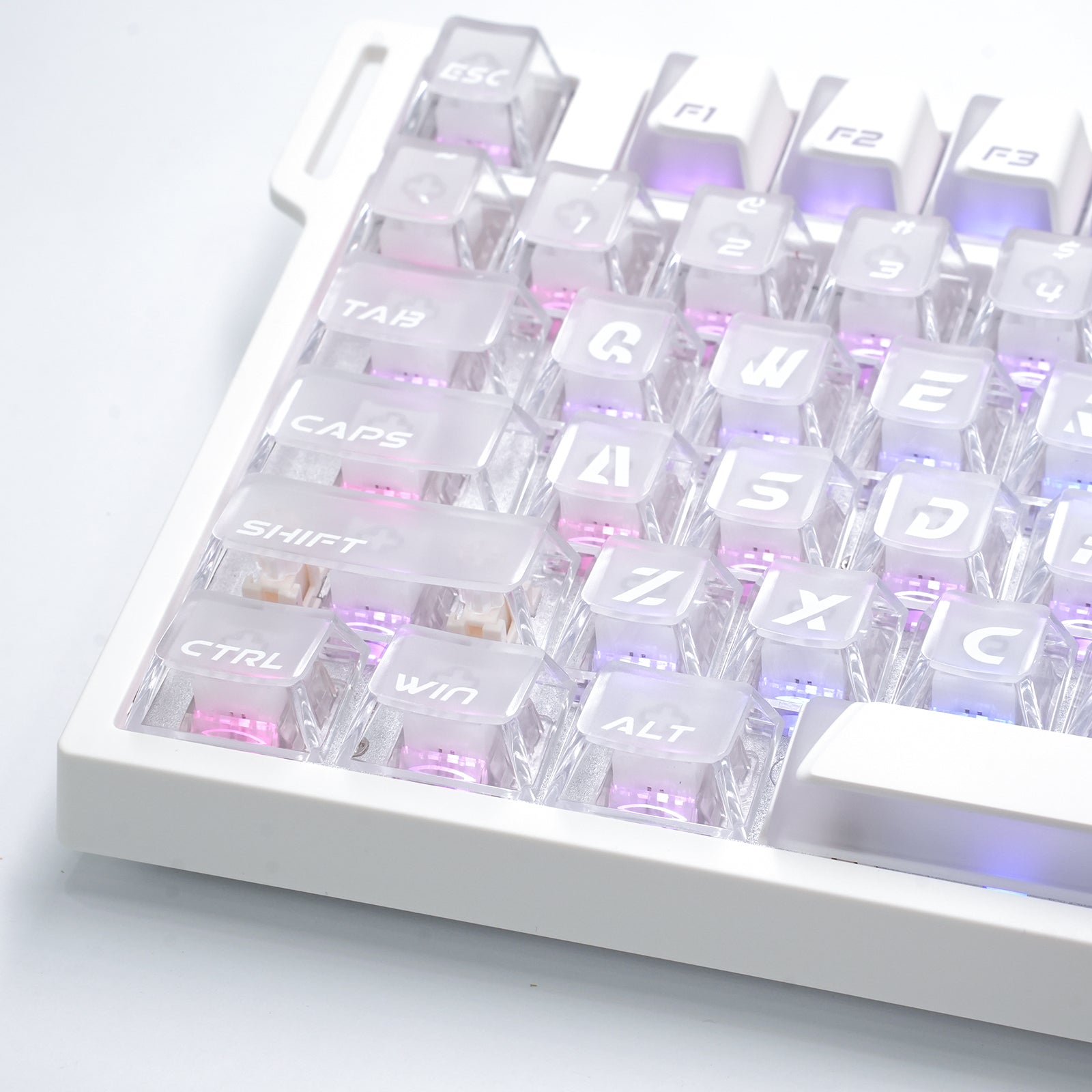 ATTACK SHARK SK07, 131 teclas, keycaps Prism com iluminação transparente, ANSI, branco