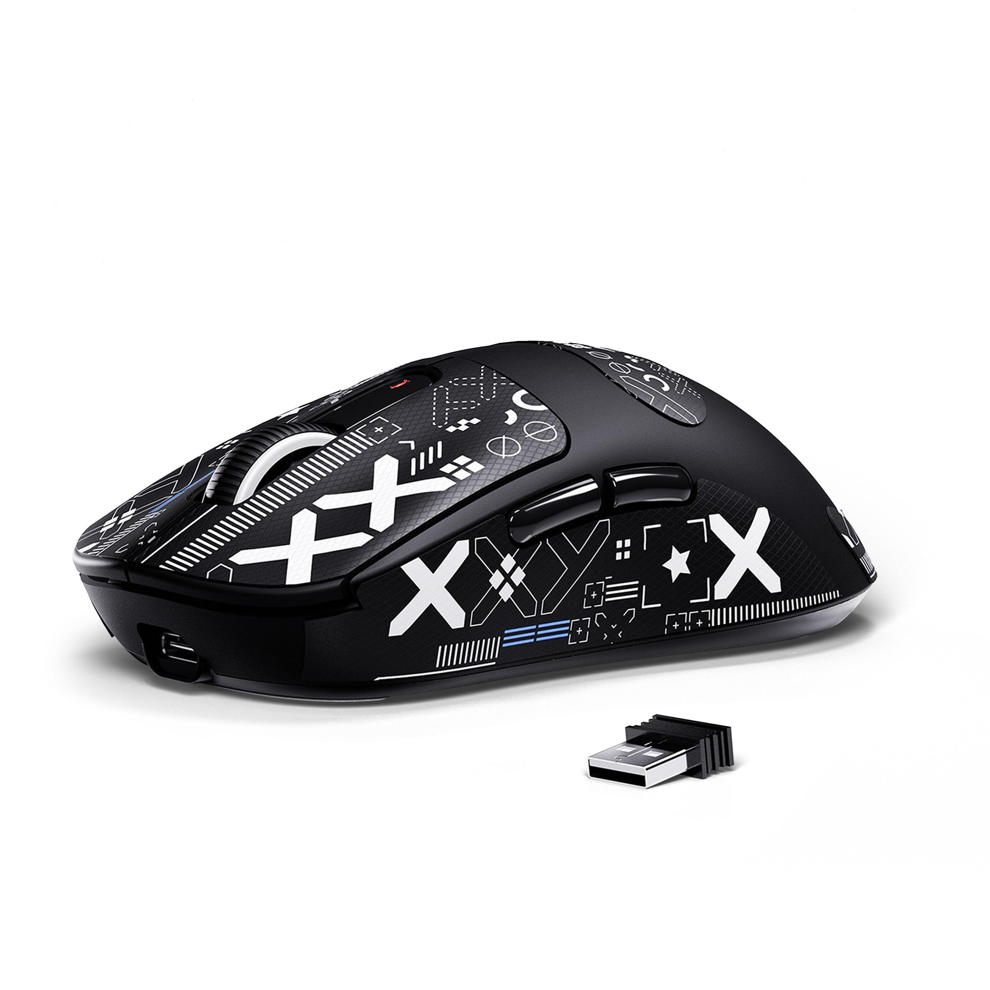 ATTACK SHARK X3 Wireless Gaming Mouse - Black with white graphic design and receiver