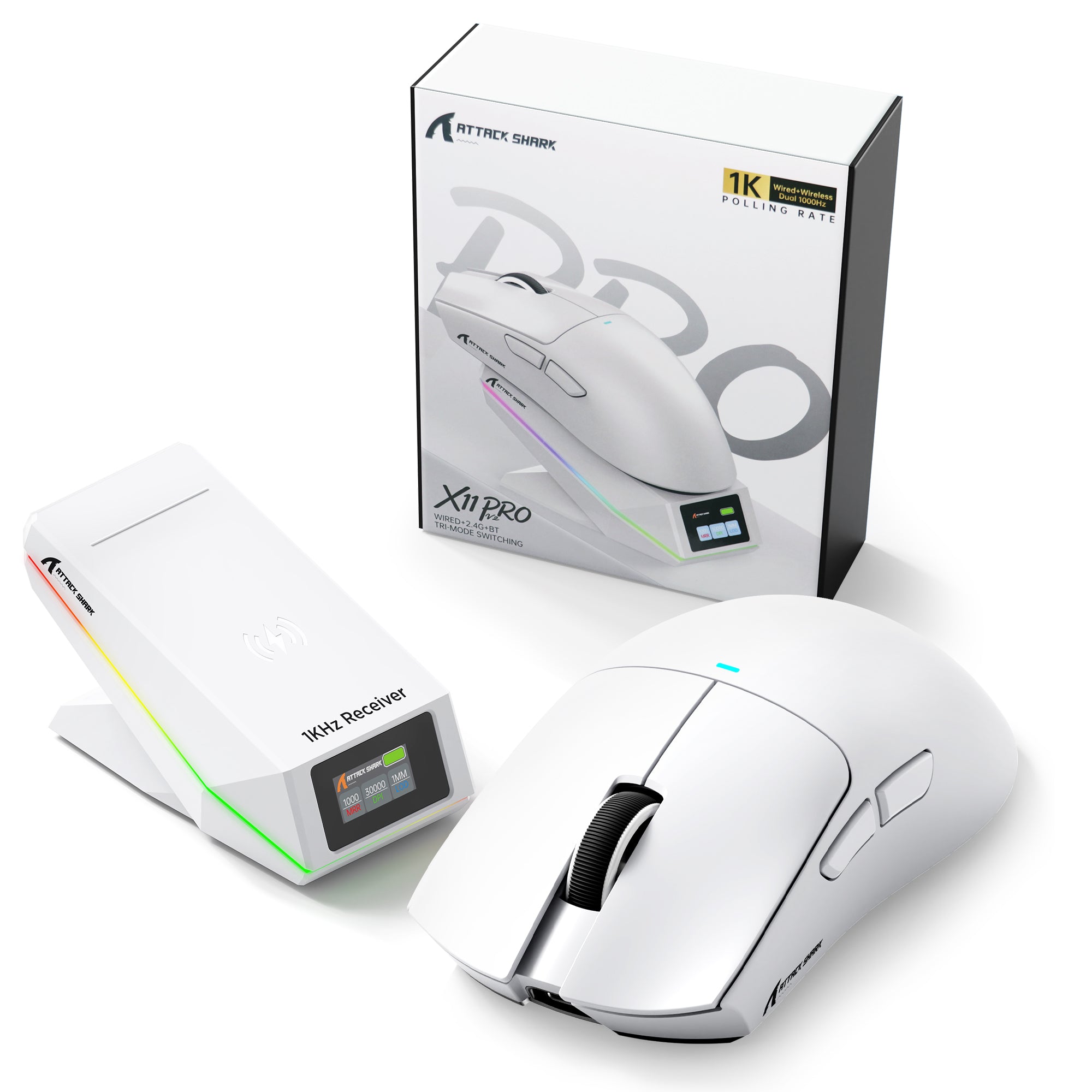 Mouse Gamer Sem Fio ATTACK SHARK X11 PRO V2 com Dock de Carregamento e Tela TFT