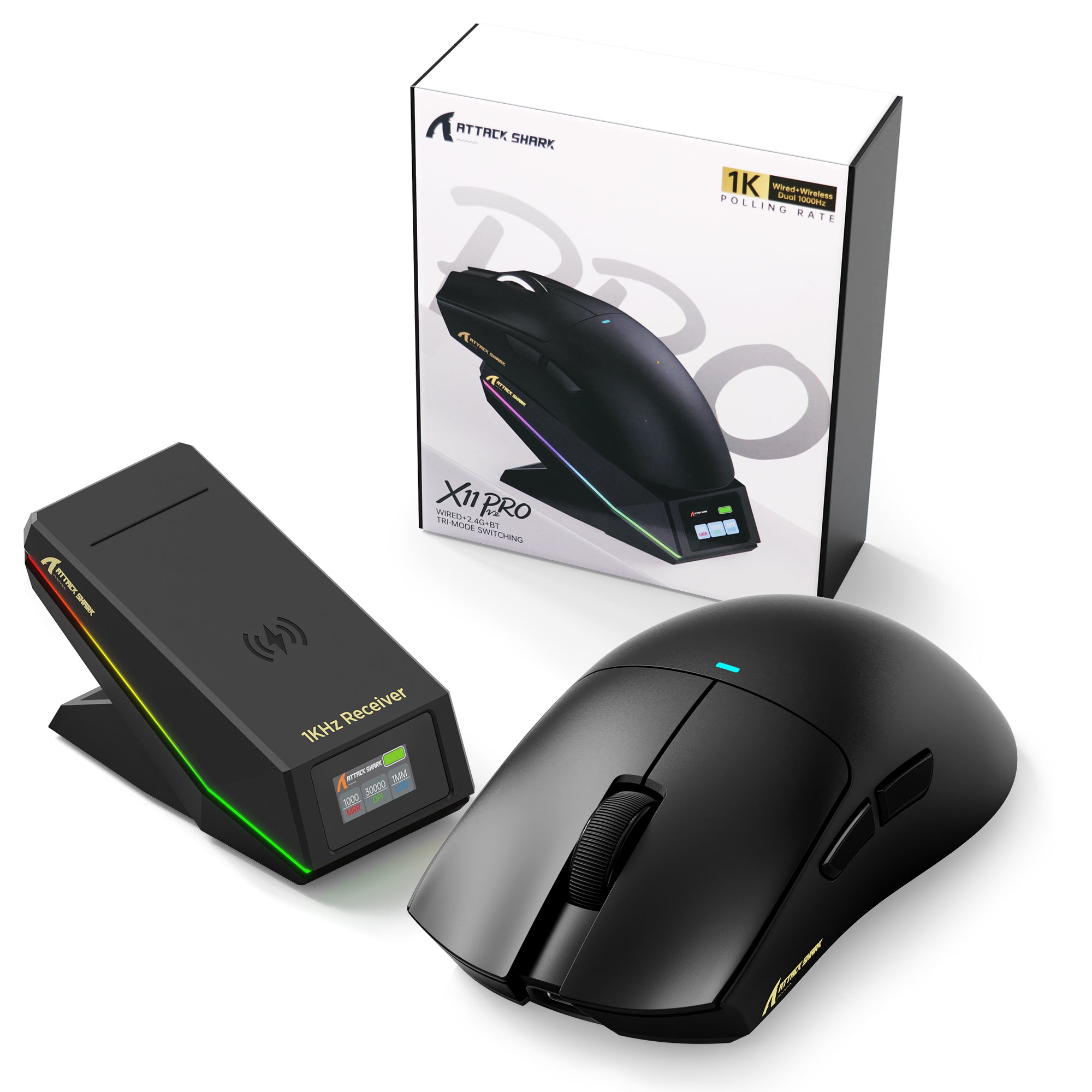 Mouse Gamer Sem Fio ATTACK SHARK X11 PRO V2 com Dock de Carregamento e Tela TFT