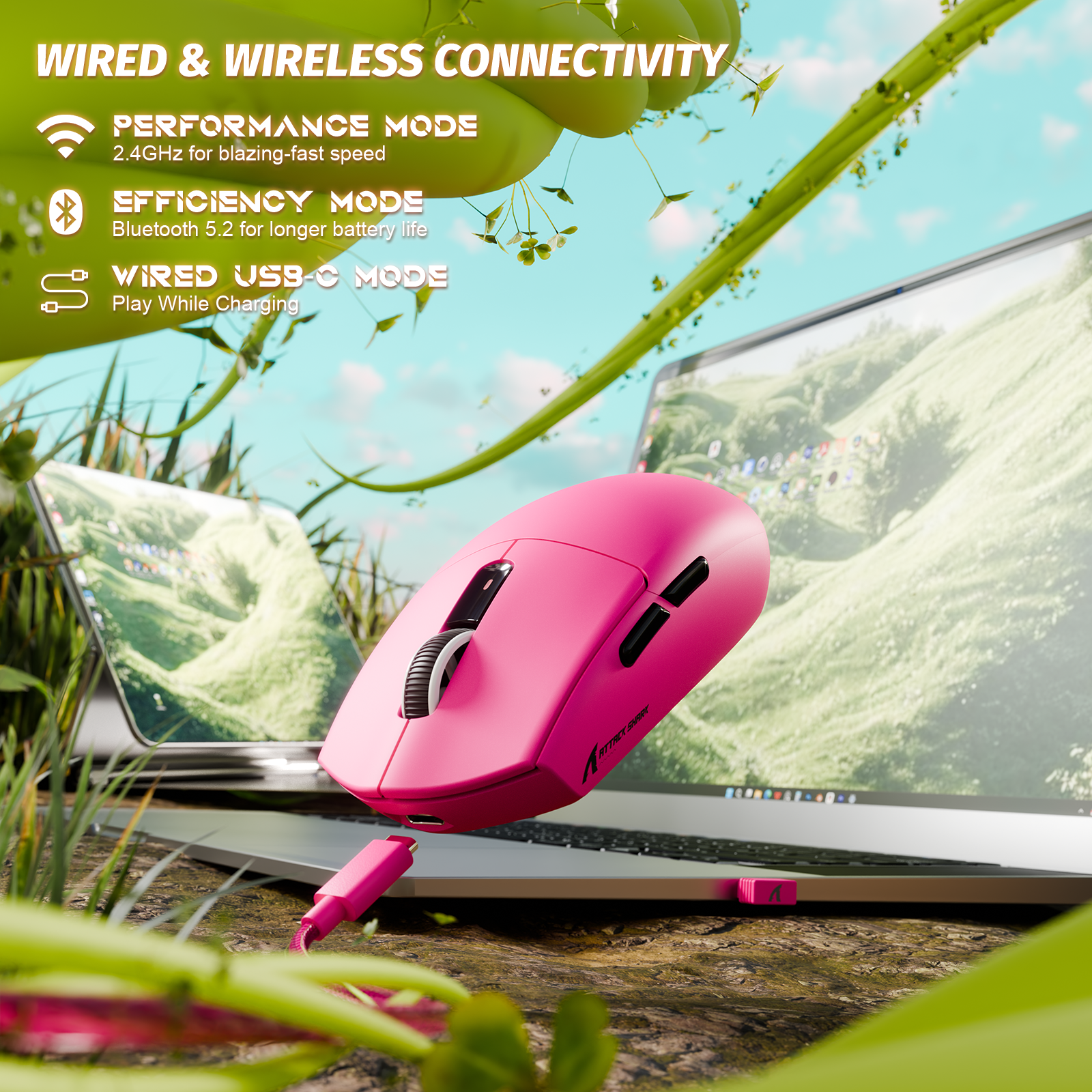 Mouse Gamer Sem Fio Tri-modo ATTACK SHARK G3 25000 DPI Ultraleve