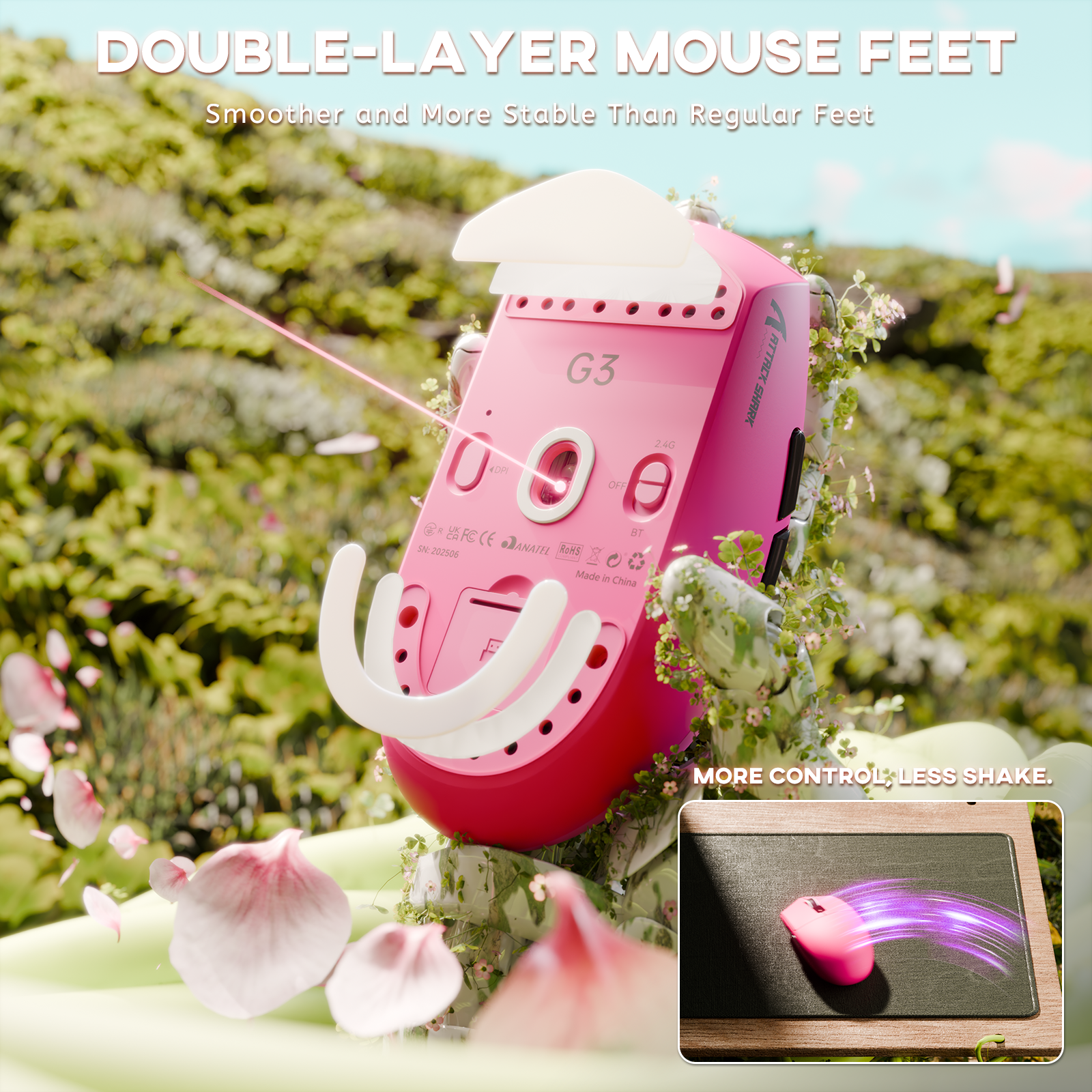 Mouse Gamer Sem Fio Tri-modo ATTACK SHARK G3 25000 DPI Ultraleve