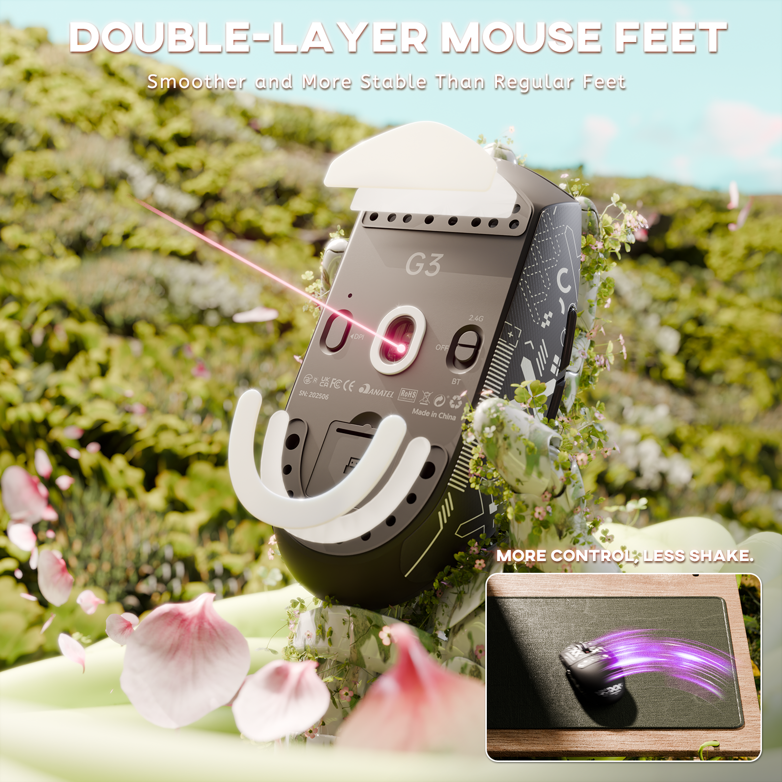 Mouse Gamer Sem Fio Tri-modo ATTACK SHARK G3 25000 DPI Ultraleve