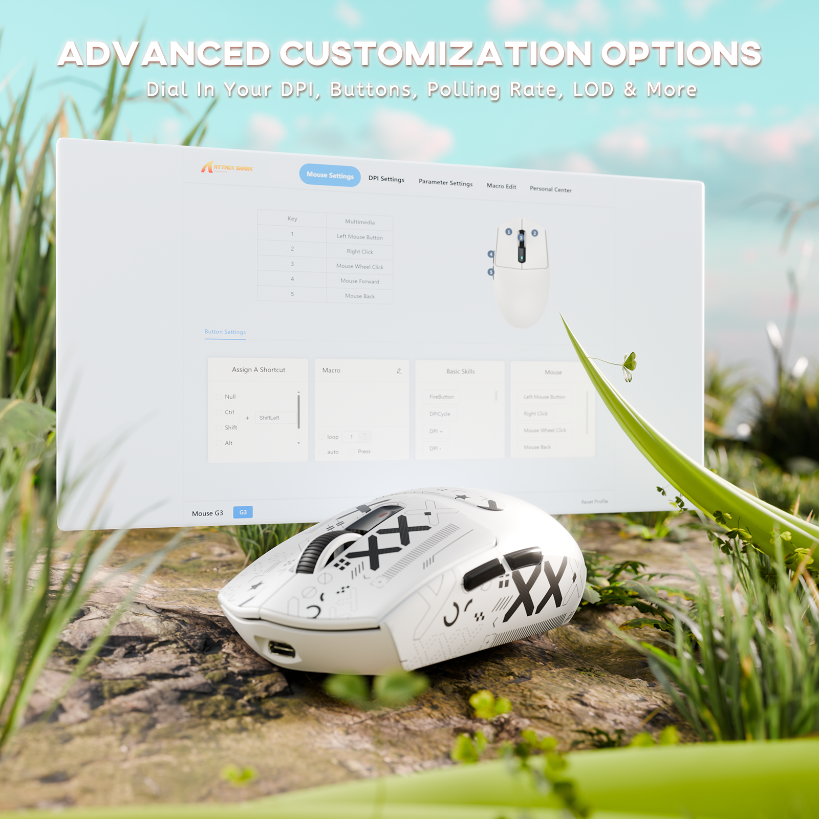 Mouse Gamer Sem Fio Tri-modo ATTACK SHARK G3 25000 DPI Ultraleve