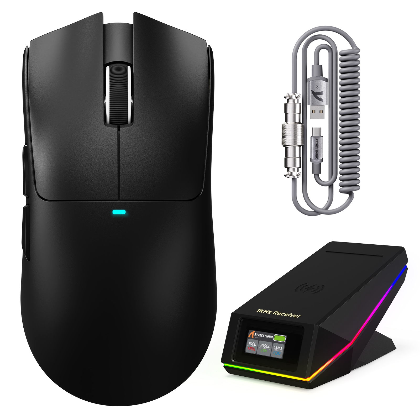 Mouse Gamer Sem Fio ATTACK SHARK X11 PRO V2 com Tela TFT e Base de Carregamento com Cabo Enrolado C06