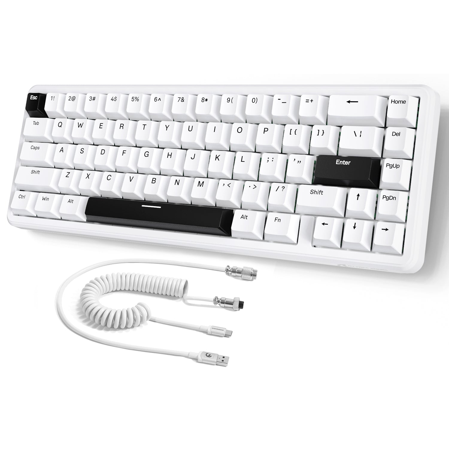ATTACK SHARK X65 HE White Gaming Keyboard with Coiled Cable