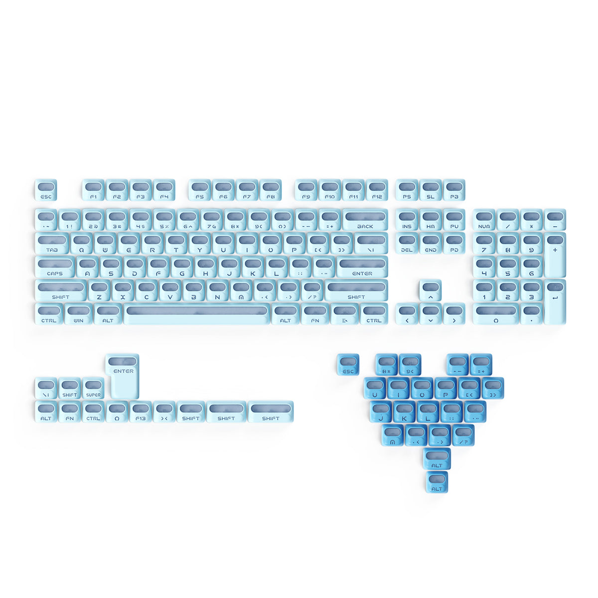 ATTACK SHARK SK07, 131 teclas, keycaps Prism com iluminação transparente, ANSI, branco