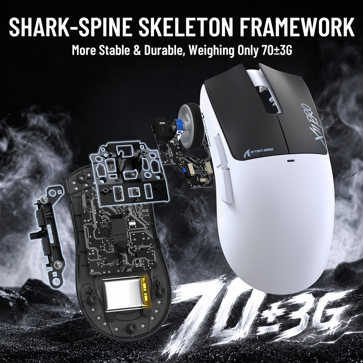 Mouse Gamer Sem Fio ATTACK SHARK X11 PRO V2 com Tela TFT e Base de Carregamento com Cabo Enrolado C06