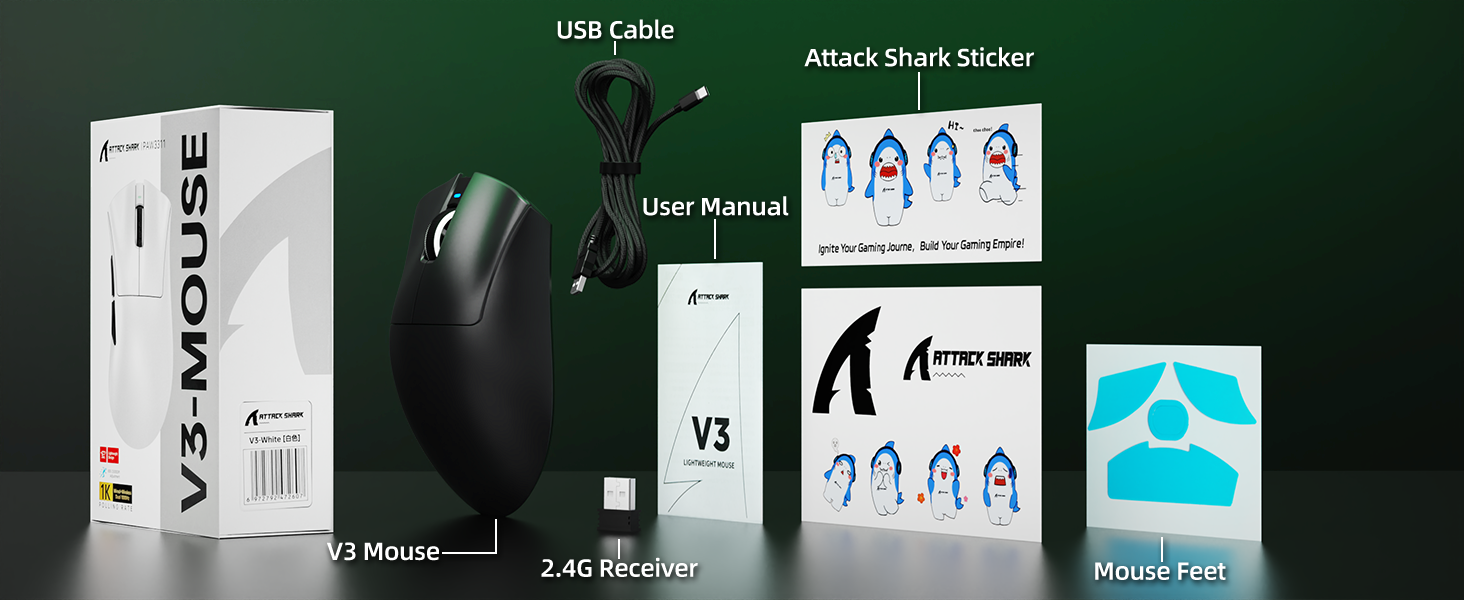 Mouse Gamer Tri-modo Ultra-Leve ATTACK SHARK V3