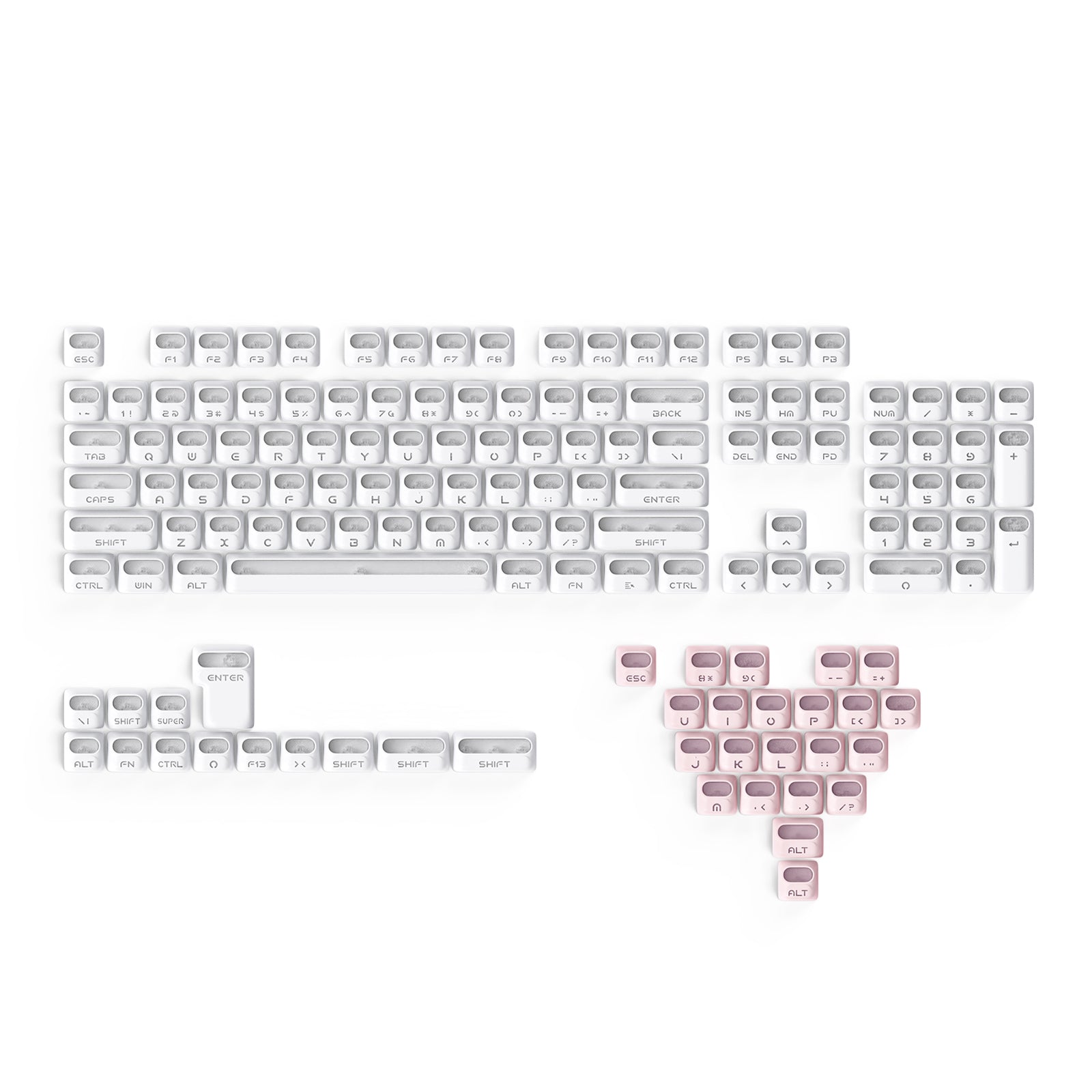 ATTACK SHARK SK07, 131 teclas, keycaps Prism com iluminação transparente, ANSI, branco
