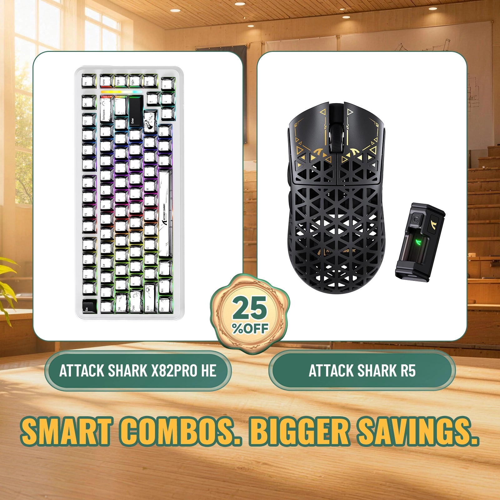 Kit ATTACK SHARK X82PRO HE Teclado Rapid Trigger + Mouse Gamer Sem Fio de Fibra de Carbono R5