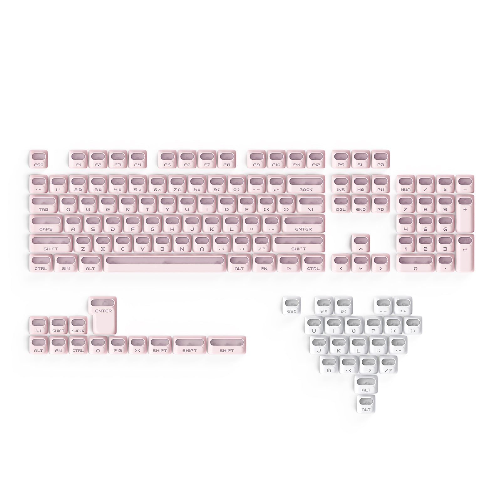 ATTACK SHARK SK07, 131 teclas, keycaps Prism com iluminação transparente, ANSI, branco