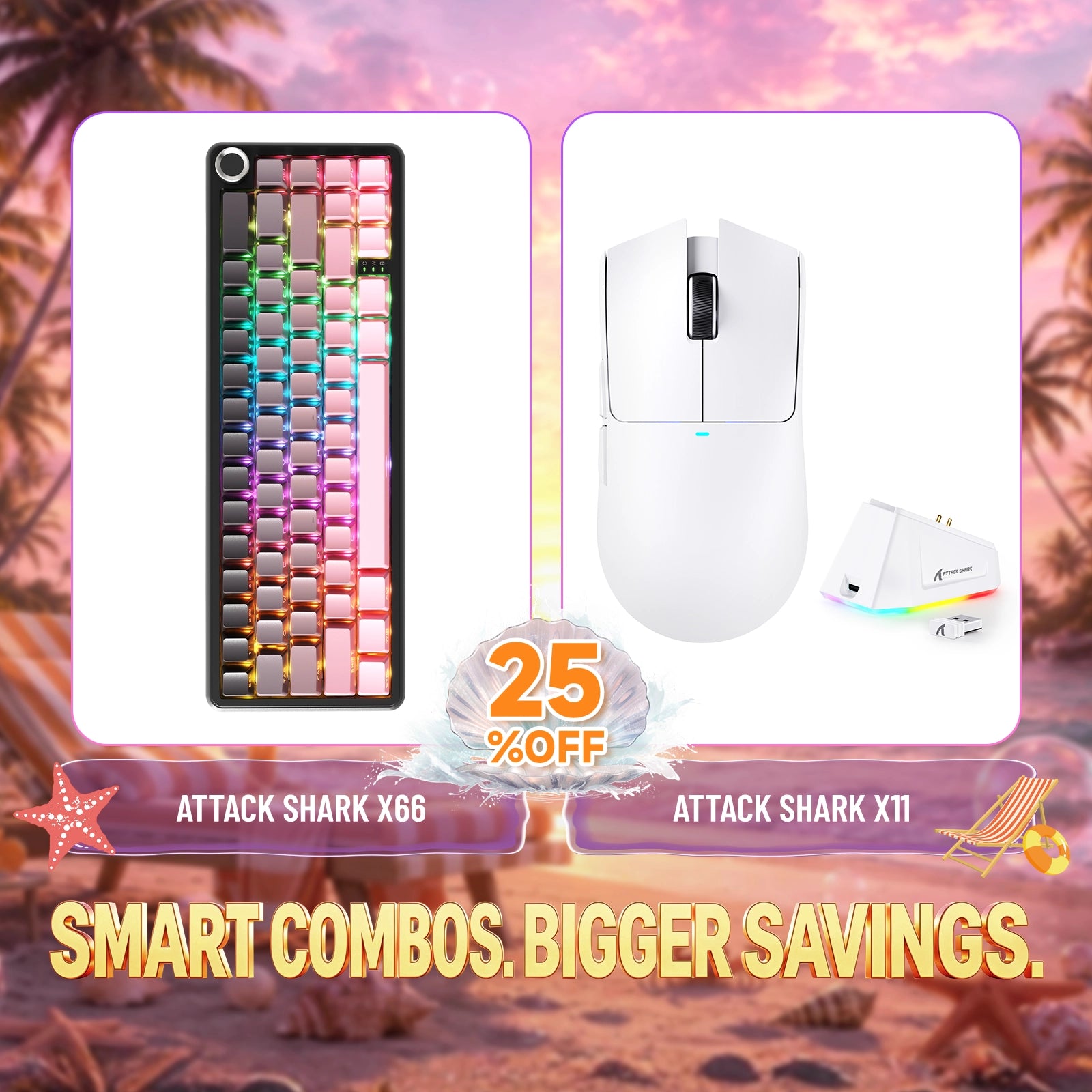 Kit ATTACK SHARK X66 Teclado Mecânico Sem Fio + Mouse Gamer Sem Fio X11