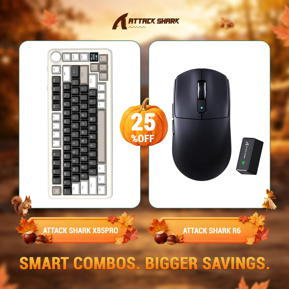 ATTACK SHARK X85 PRO Teclado Mecânico com Gasket e Três Modos + Combo com Mouse Gamer Sem Fio R6