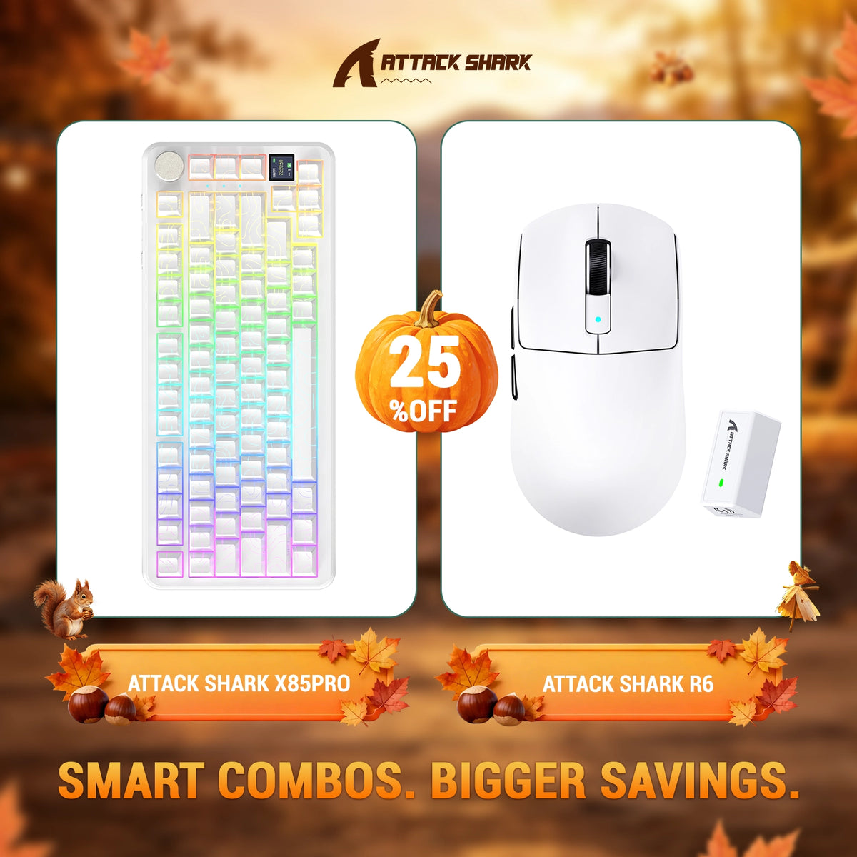 ATTACK SHARK X85 PRO Teclado Mecânico com Gasket e Três Modos + Combo com Mouse Gamer Sem Fio R6