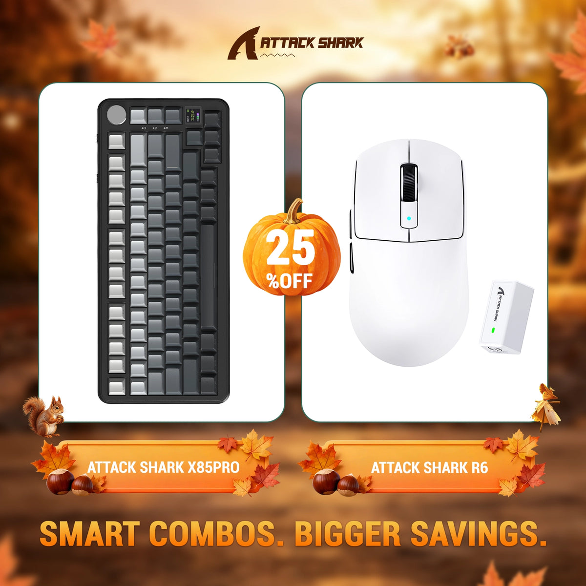 ATTACK SHARK X85 PRO Teclado Mecânico com Gasket e Três Modos + Combo com Mouse Gamer Sem Fio R6