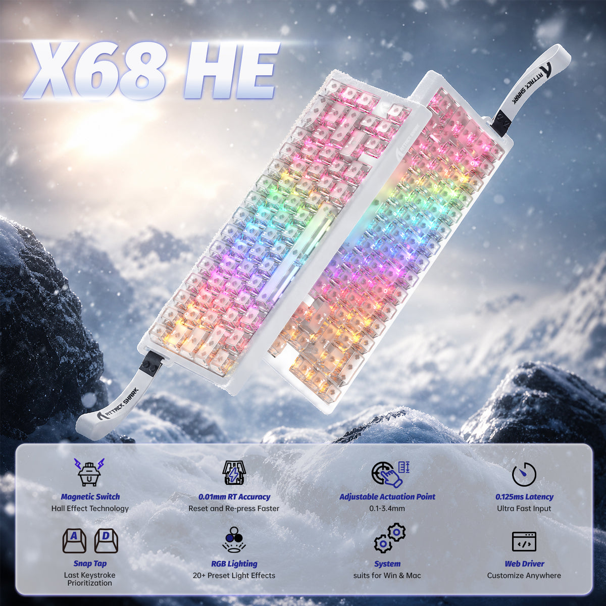 ATTACK SHARK X68 HE Teclado Rapid Trigger com Switch Magnético