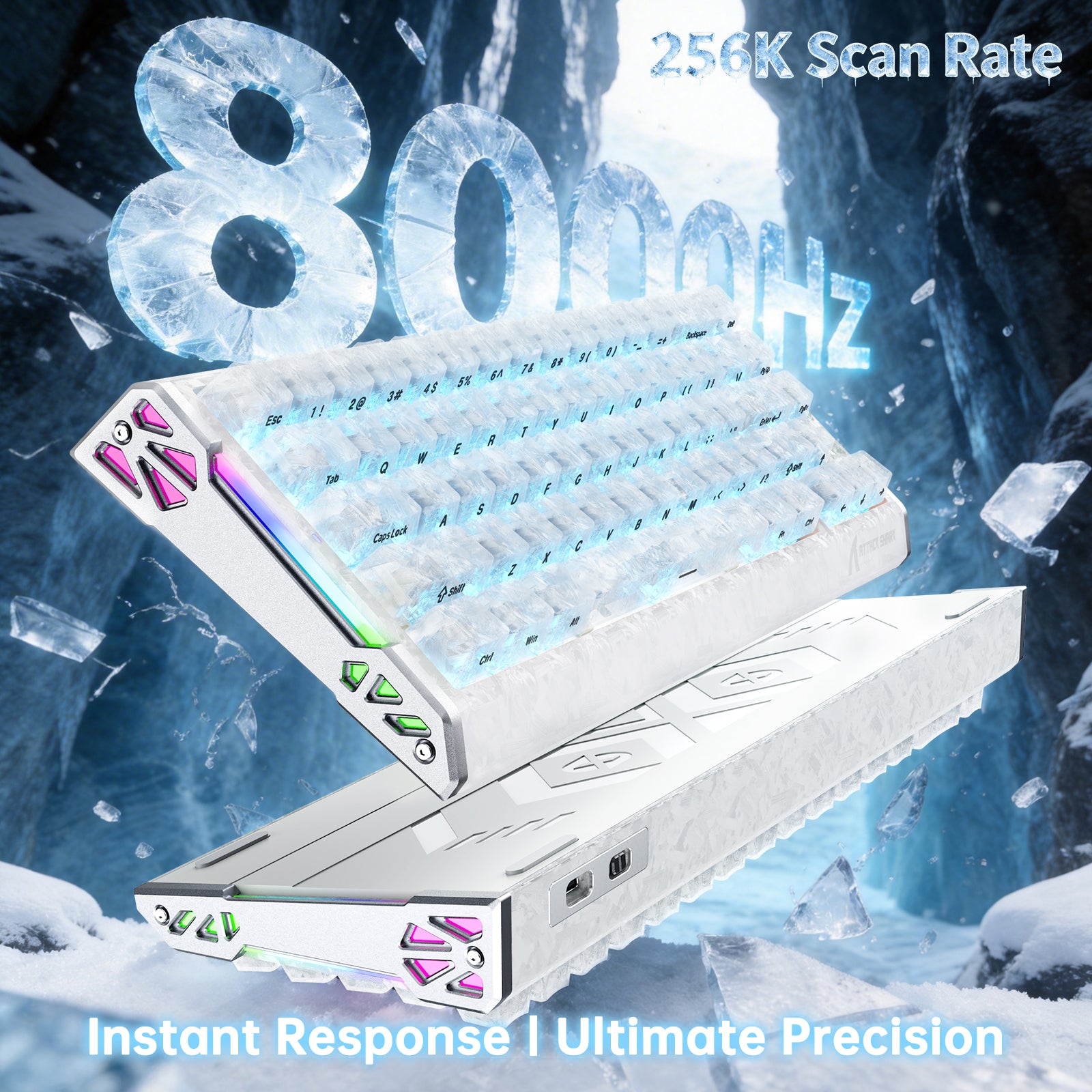 Teclado com Fio ATTACK SHARK R68 HE Rapid Trigger com Switch Magnético em Fibra de Carbono e Cabo RGB Enrolado C01 Ultra