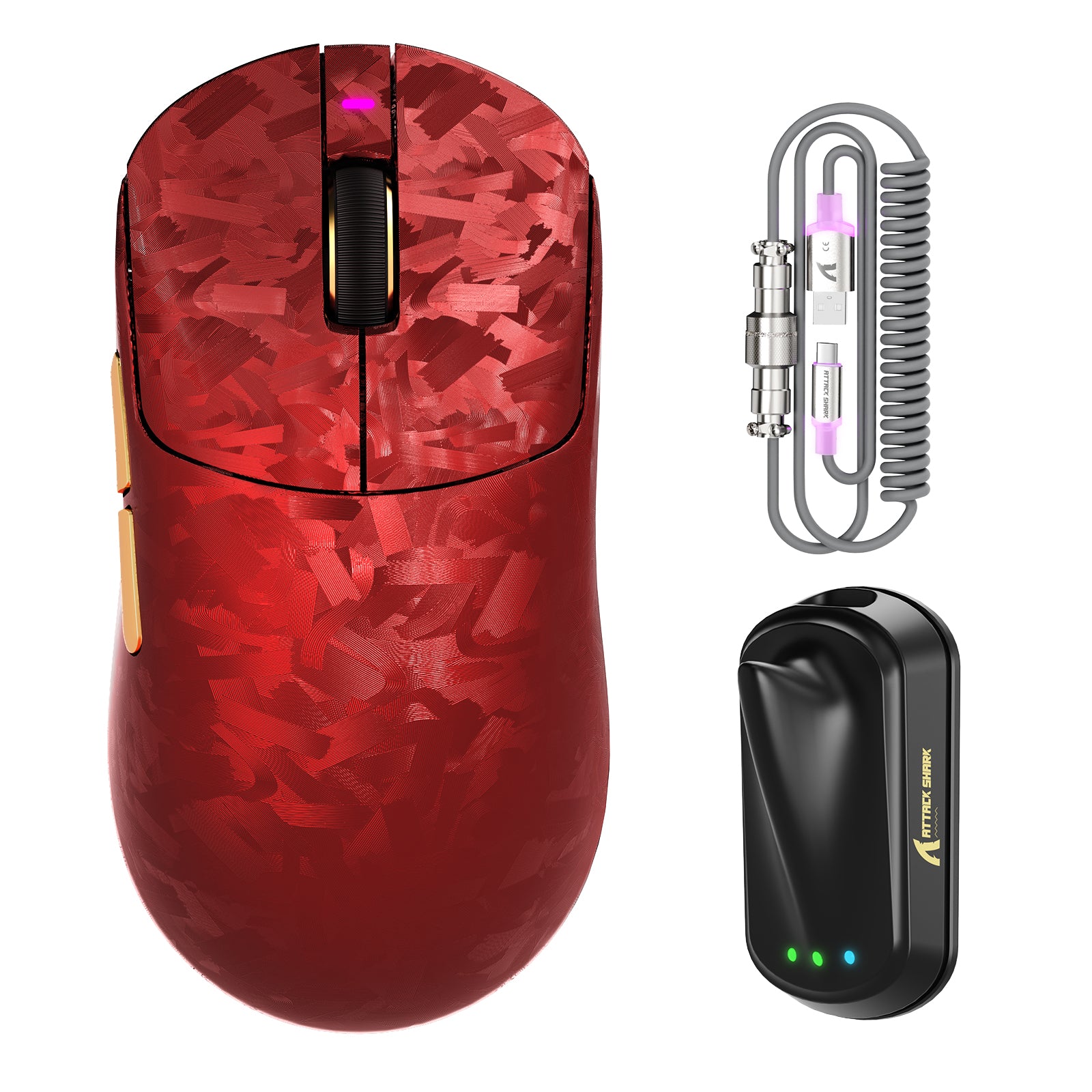 Mouse Gamer Sem Fio ATTACK SHARK RS3 ULTRA Fibra de Carbono PAW3955MAX com Cabo LED Ultra C06