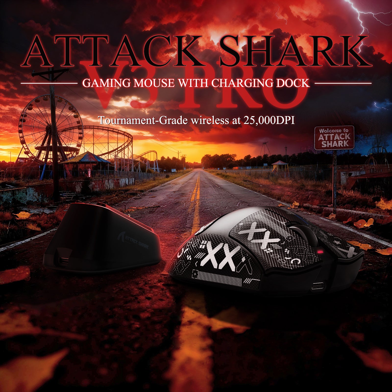 Mouse Gamer Tri-modo Ultra-Leve ATTACK SHARK V3PRO com Dock de Carregamento