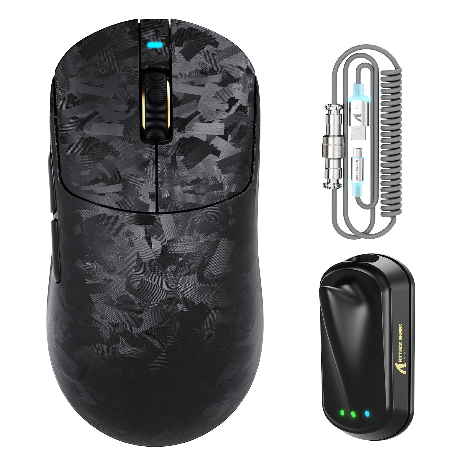Mouse Gamer Sem Fio ATTACK SHARK RS3 ULTRA Fibra de Carbono PAW3955MAX com Cabo LED Ultra C06