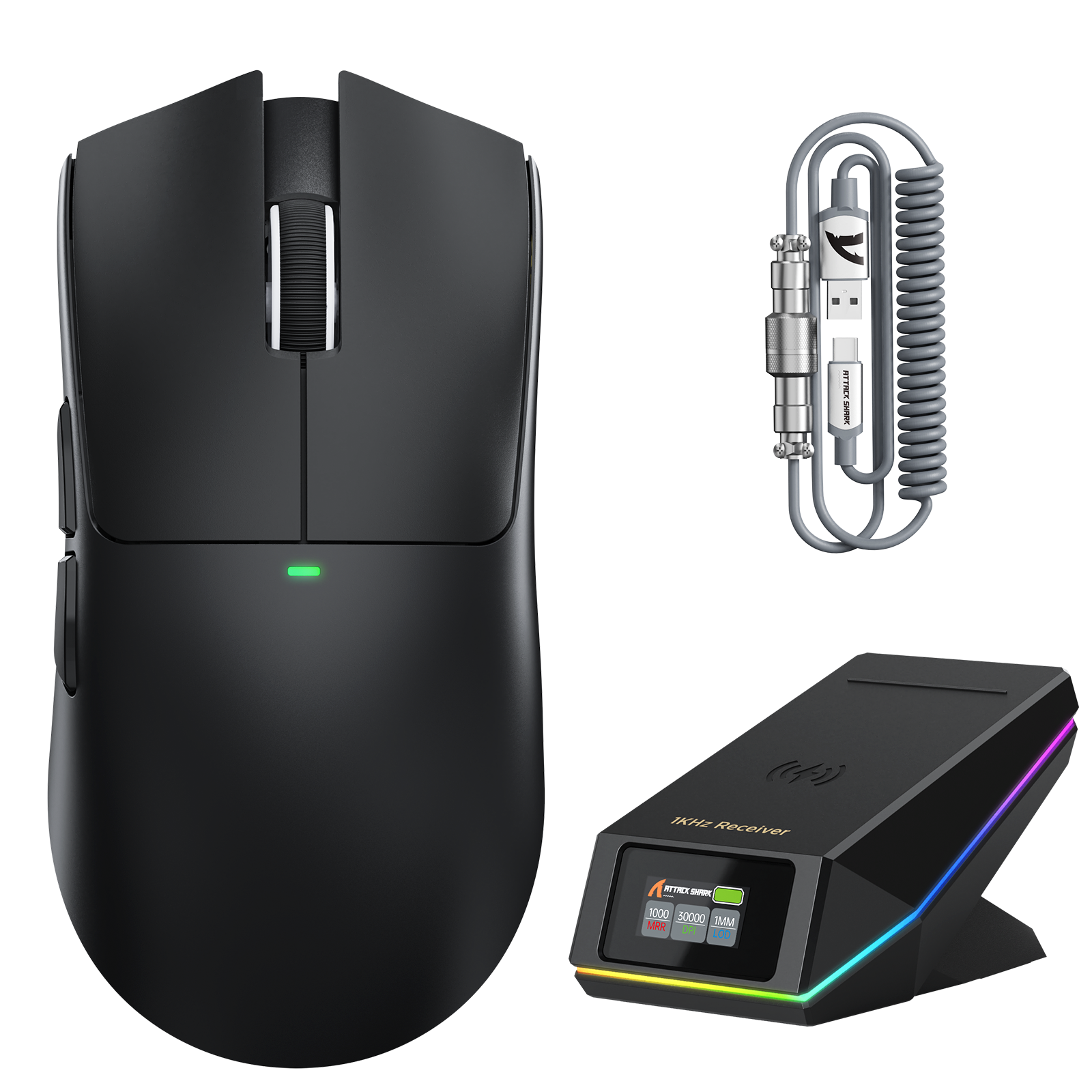 Mouse Gamer Sem Fio ATTACK SHARK X11 PRO V2 com Tela TFT e Base de Carregamento com Cabo Enrolado C06