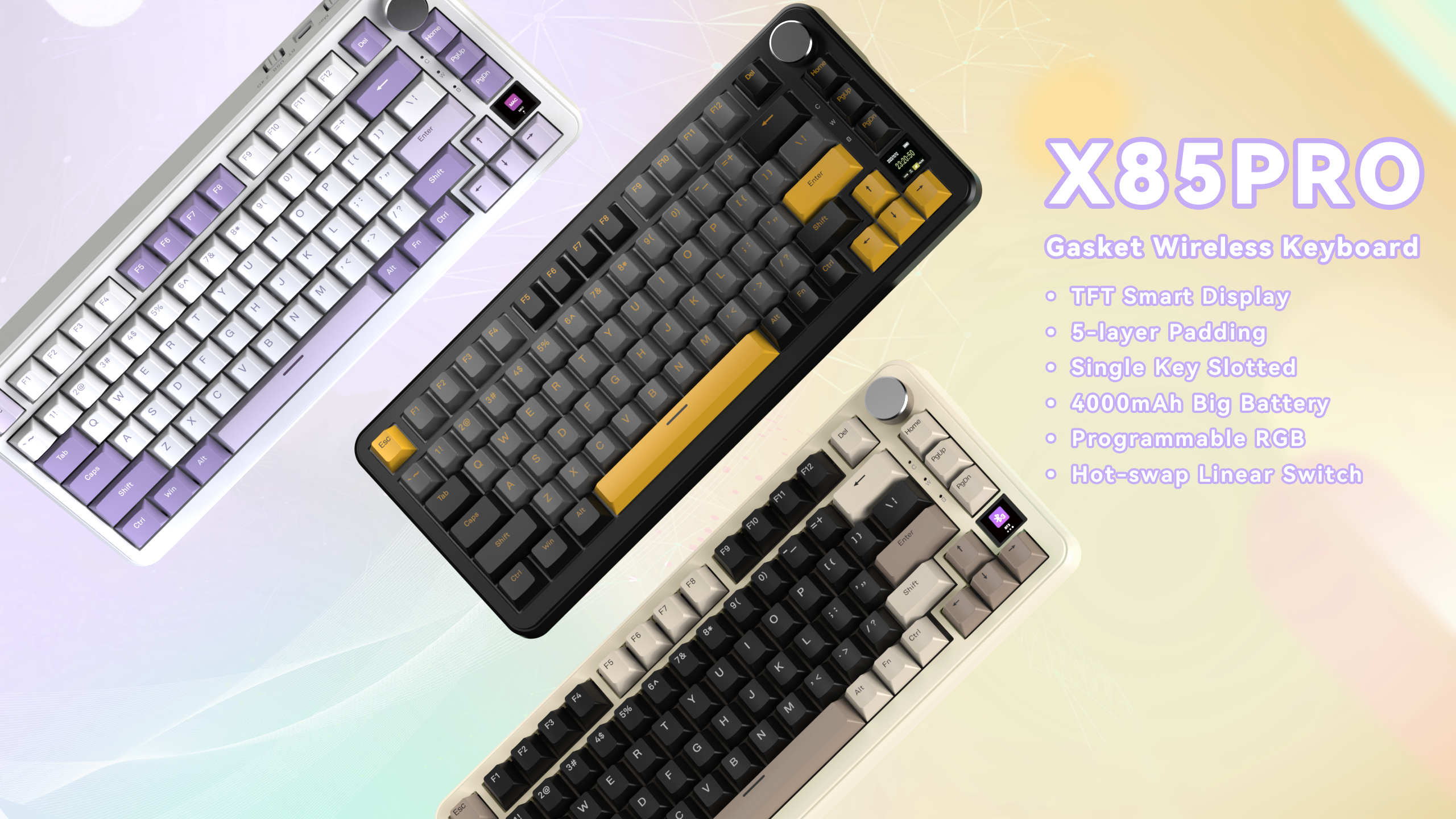 ATTACK SHARK X85PRO Teclado Mecânico Tri-modo com Gaxeta