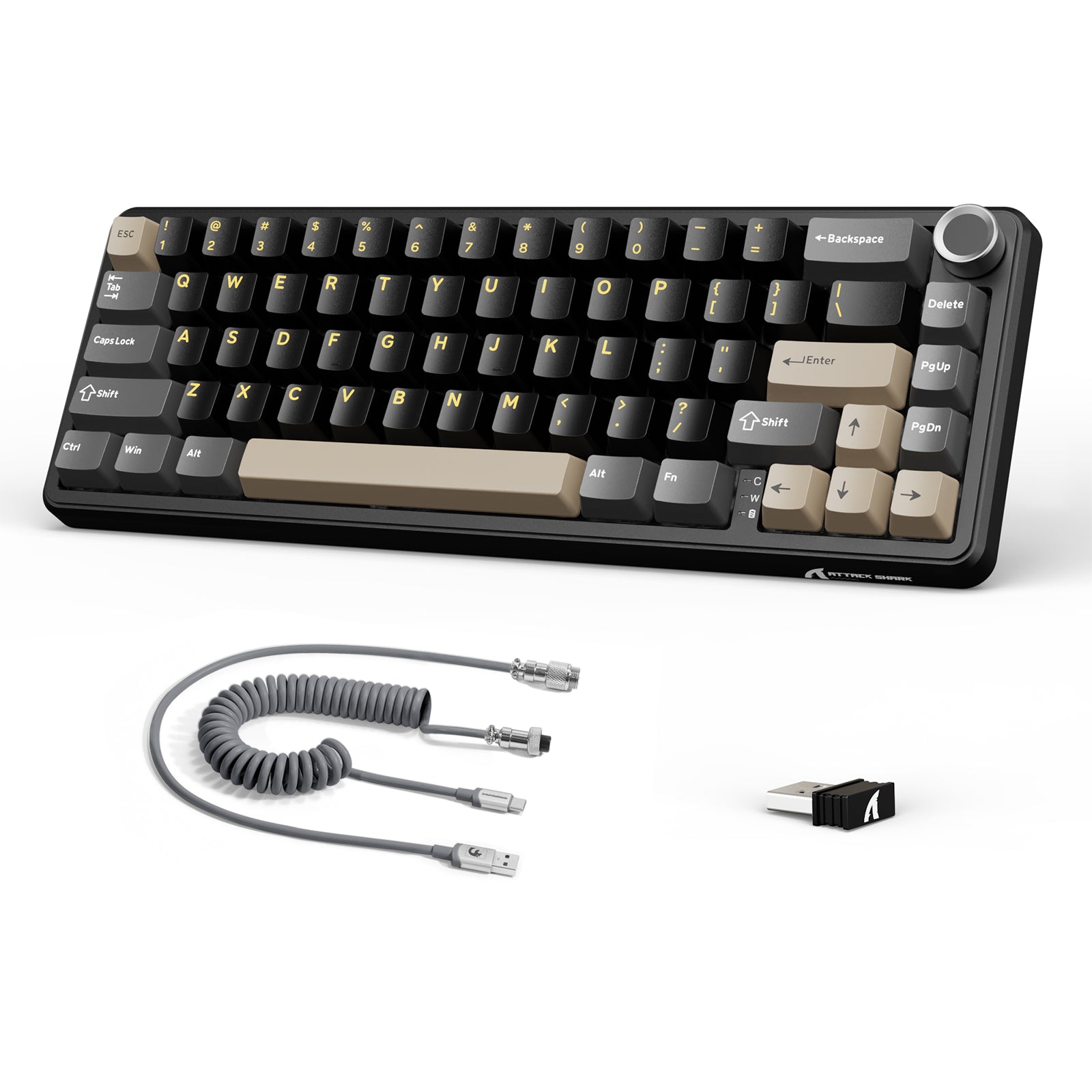 ATTACK SHARK X66 wireless mechanical keyboard with keycaps and coiled cable